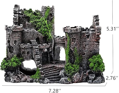 Miniatura 2 de IBWell Diseño de castillo antiguo de resina para decoración de acuario, escondites de cueva de piedra, accesorios de pecera para tortuga de