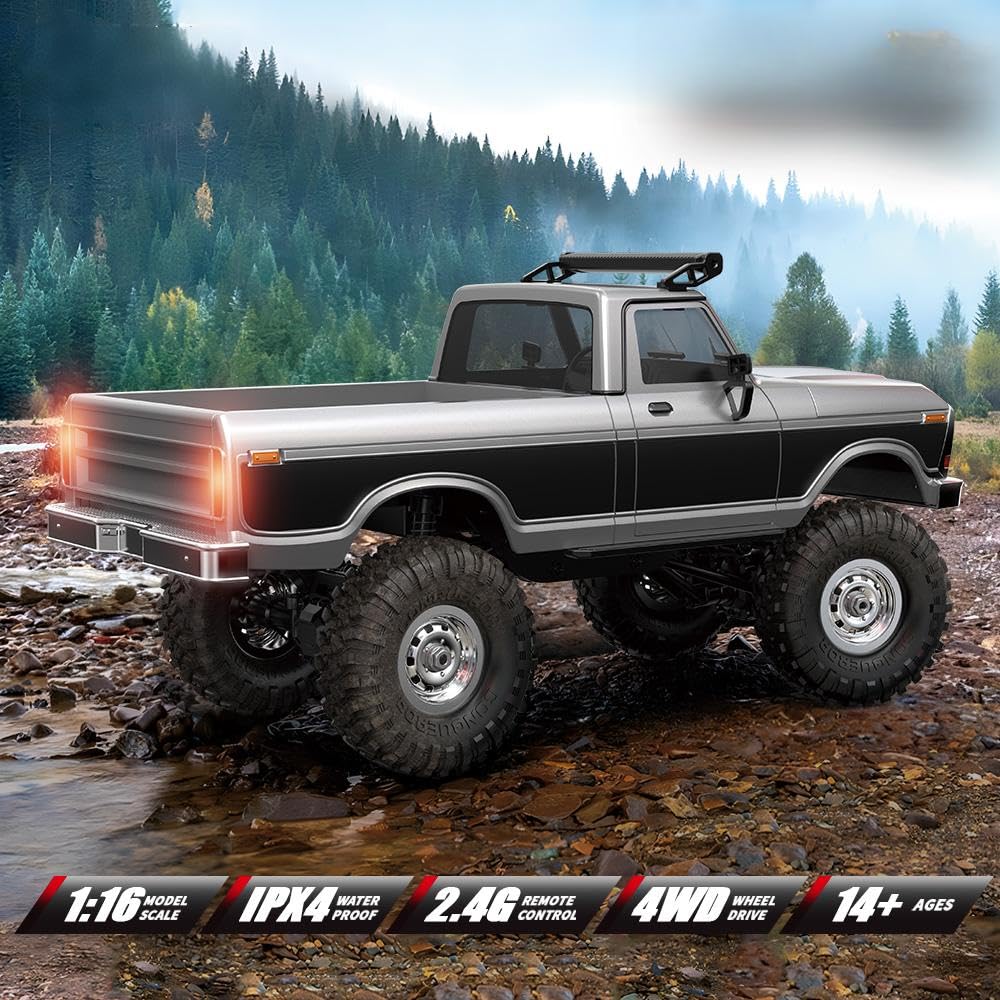 2 4GHz Macchina Telecomandata Modellino Big Fuoristrada 4WD con Luci LED IPX4 Sottofondo in Metallo e Servo Auto RC RTR Cambio Alto Basso
