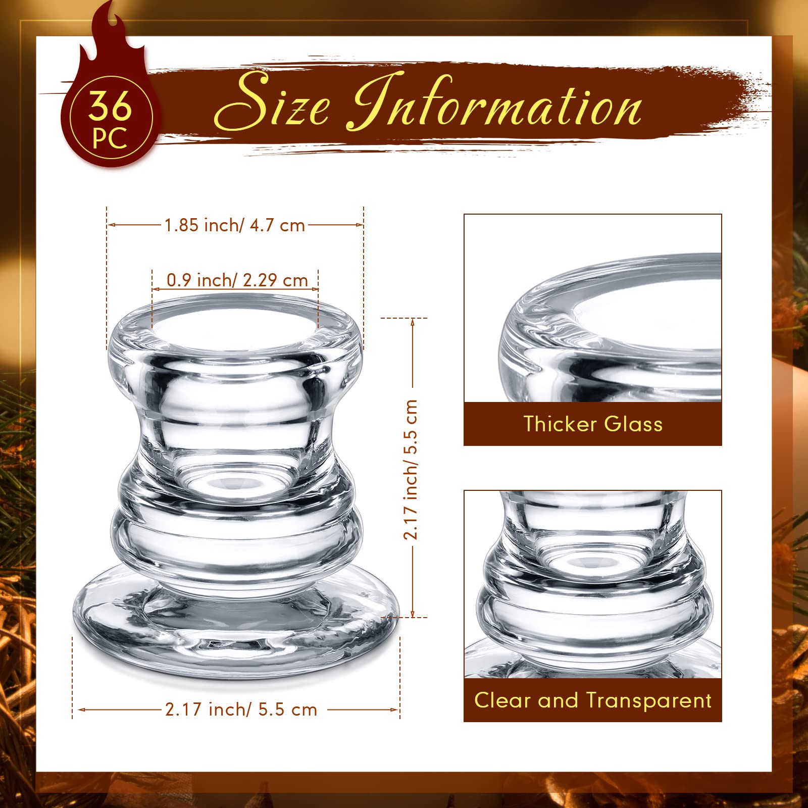 Foaincore 36 Pcs Clear Taper Candle Holders Bulk Small Candlestick Holder Glass Tealight Candle Holders Thicker Glass Candle Sticks for Wedding Table Centerpiece Birthday Party Dining Table Decor