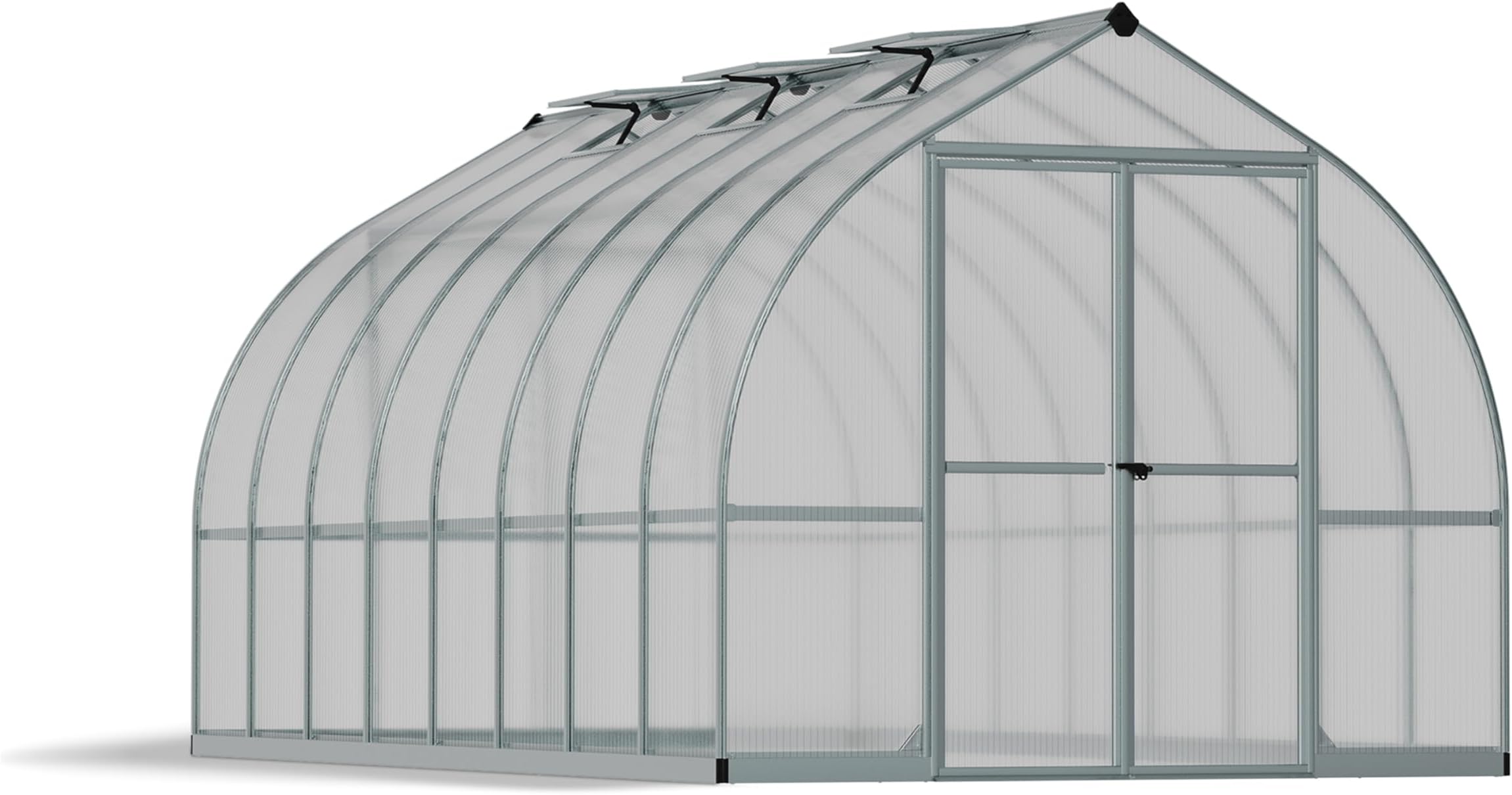Palram - Canopia Bella 8' x 16' Polycarbonate Aluminum Greenhouse, Silver | Outdoor Hobby Walk-In Kit, Twin-Wall UV Protection, Durable Aluminum Frame, Lockable Door, Roof Vents, Galvanized Steel Base