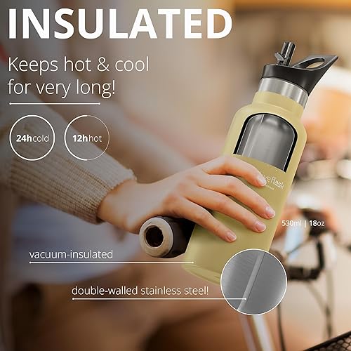 Miniatura 22 de Botella de agua de acero inoxidable con pajita, infusor y 3 tapas: 18/32 oz a prueba de fugas aislado al vacío ACTIVE FLASK Botellas de beber frías