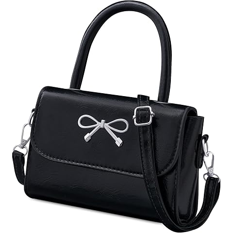 Rancco Crossbody Bag for Women, Black PU Leather Bowknot Shoulder Bag, Purse & Handheld Clutch with Metal Bow, handbag w/Trendy Bag Top Handle, Small Handbags for Vacations, Parties, Romantic Dates