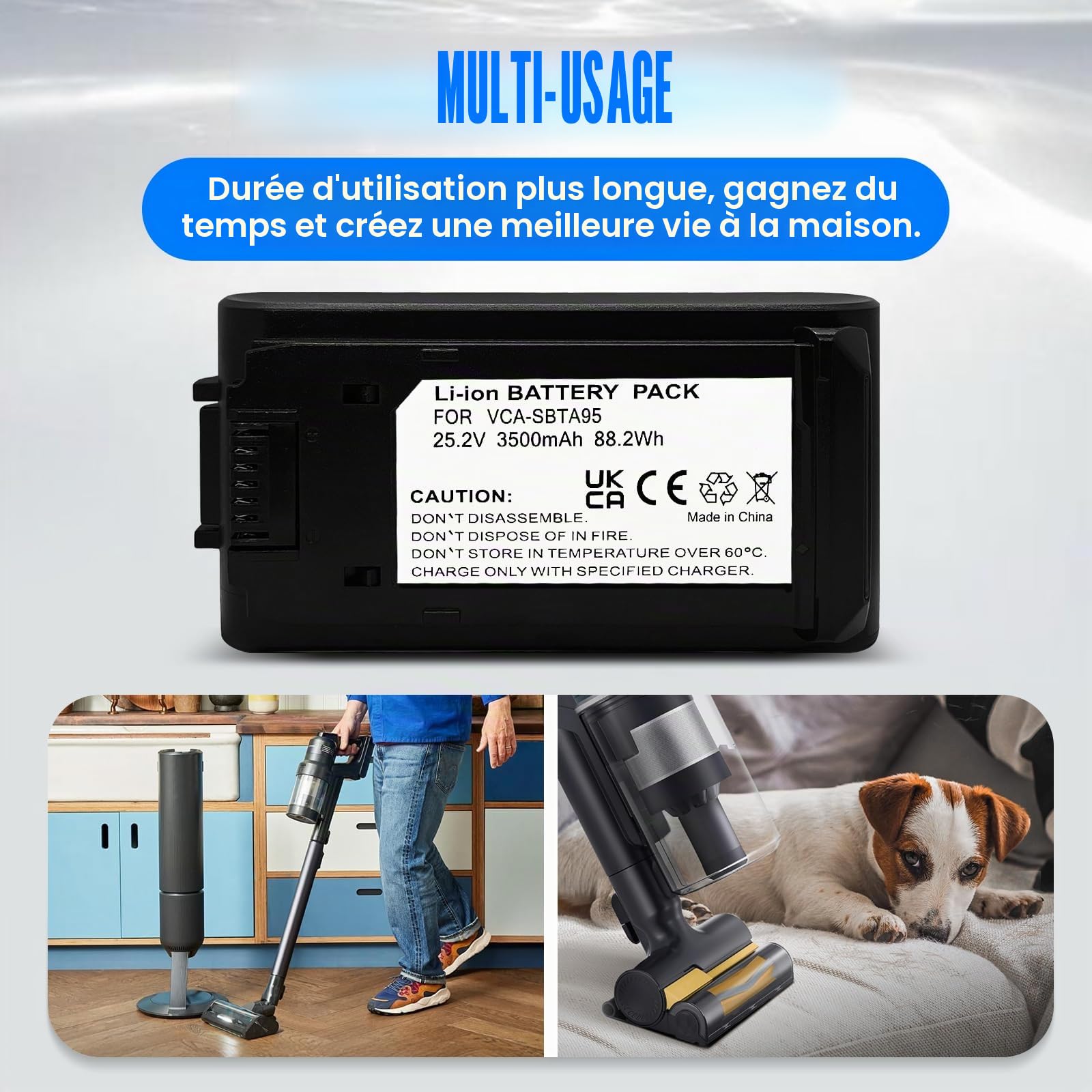 Batterie pour aspirateur sans Fil Samsung Jet Bespoke Plus, Jet 85, Jet 95 Samsung, remplace Le modèle de Batterie VCA-SBTA95, VCA-SBTA95/VT. Compatible avec VS20C95E4TB/WD, VS20C95D4TK/WD