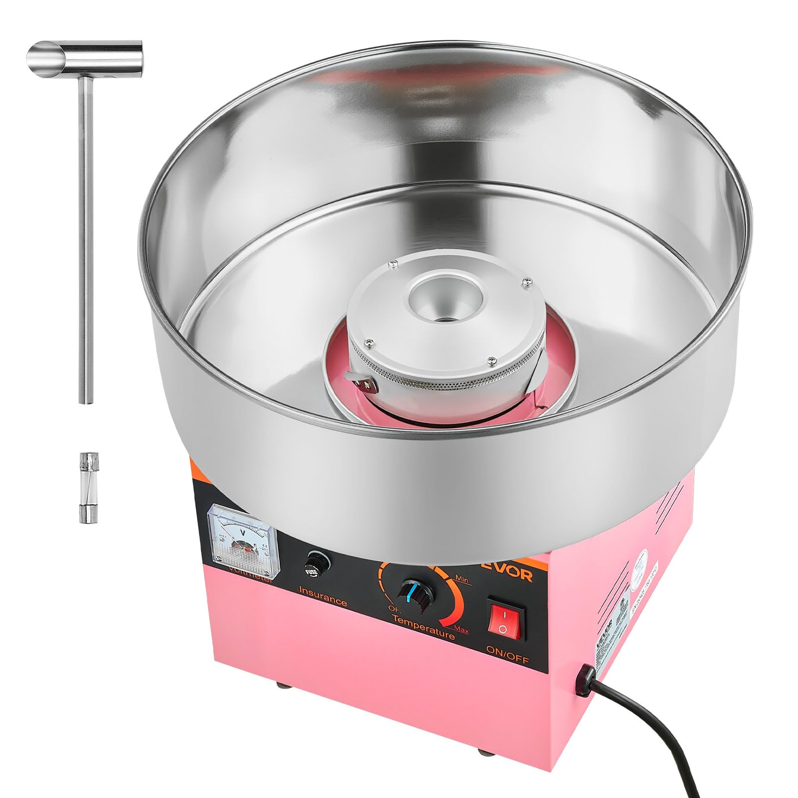 VEVOR Máquina de Algodón de Azúcar Eléctrica 1000 W Capacidad de 100 g de Azúcar 38 x 38 x 34 cm Fácil de Instalar y Desmontar Fácil de Usar con Azucarero y Cuchara para Hogar, Fiestas, Rosa