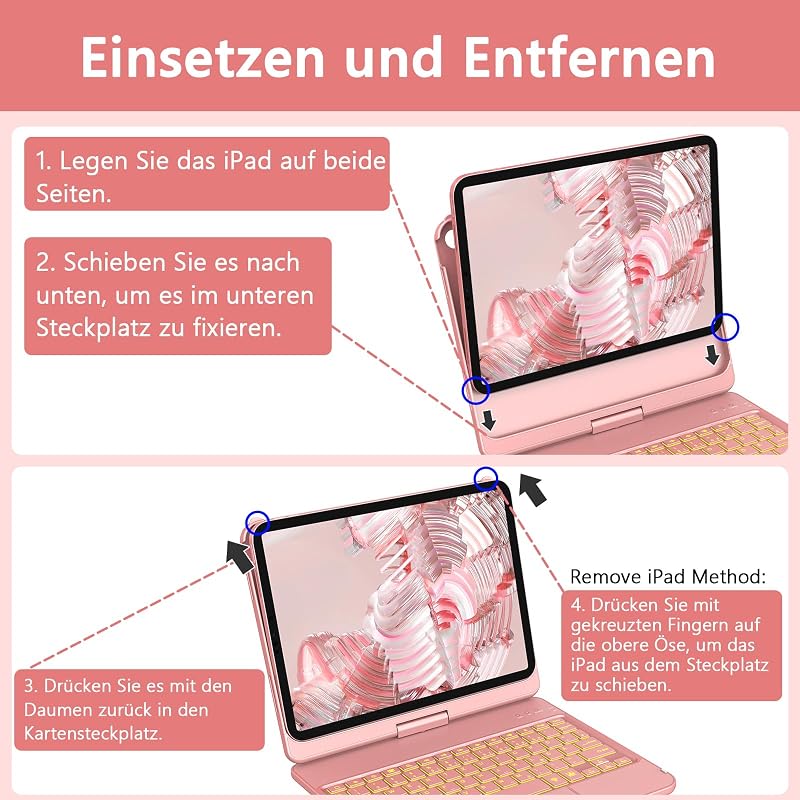 KBCASE iPad 10-11 hüvely forgó billentyűzettel, 7 szín háttérvilágítás, QWERTZ