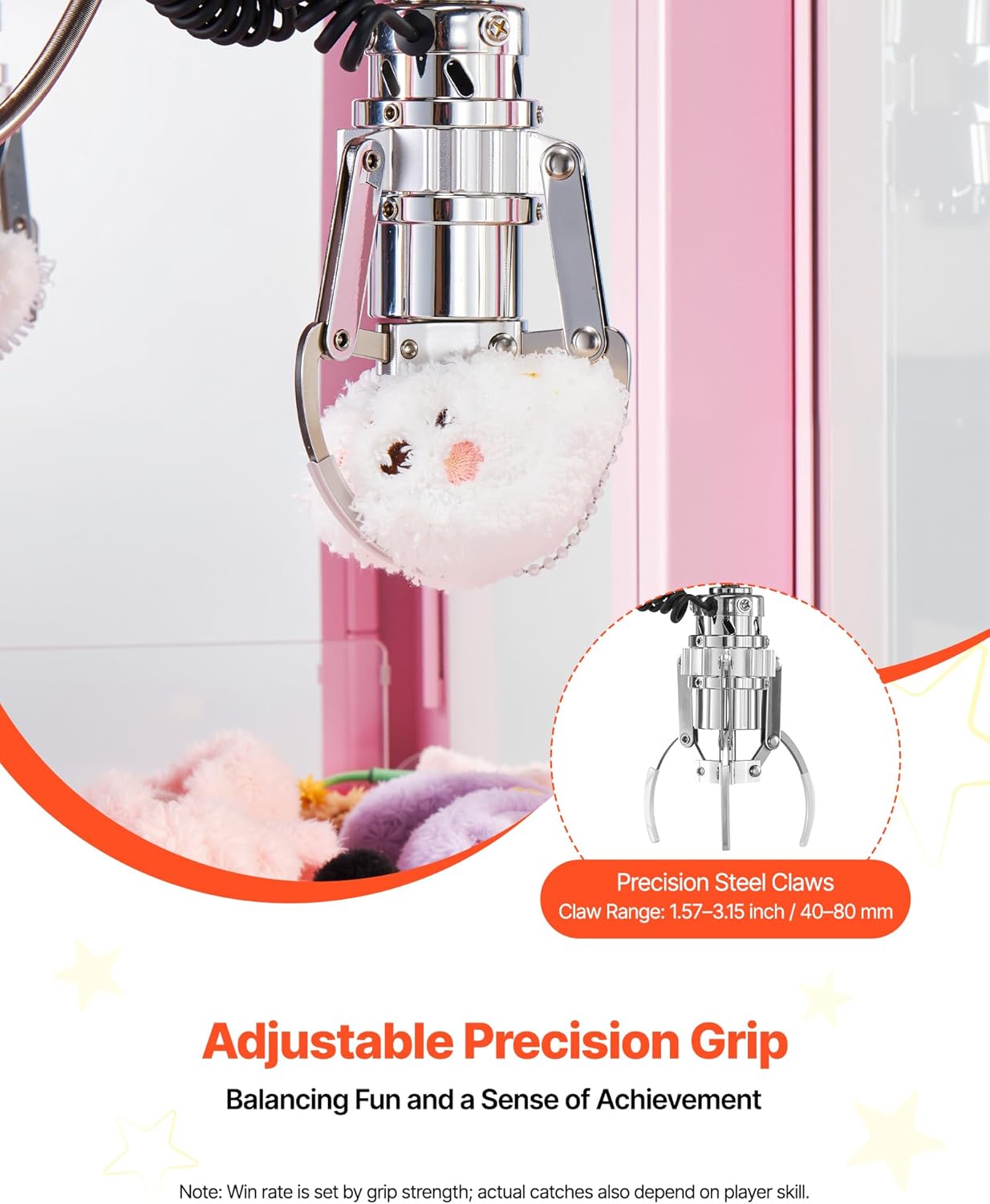 VEVOR Claw Crane Machine, Medium-Sized Arcade Game Machine with Light & Sound, Adjustable Steel Claws, Precise Toy Candy Grabber Prize Dispenser Vending Toy, for Commercial Home Parties Cinema, Pink