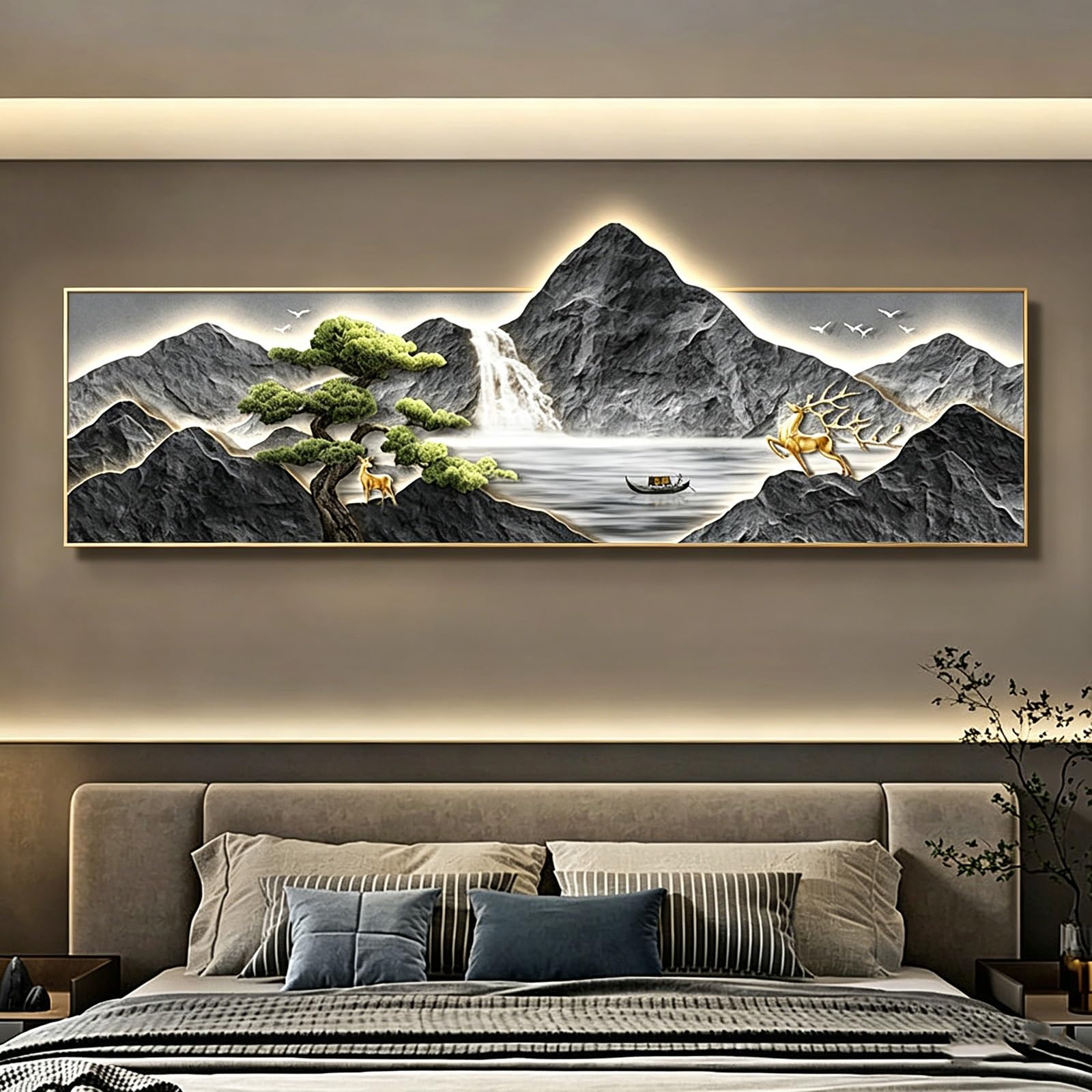 LED-Wandkunst-Dekor, 3D-dekoratives Gemälde und moderne hängende Wandskulptur für Wohnzimmer, Schlafzimmer, Büro – kreative beleuchtete Dekoration, 150 x 50 cm