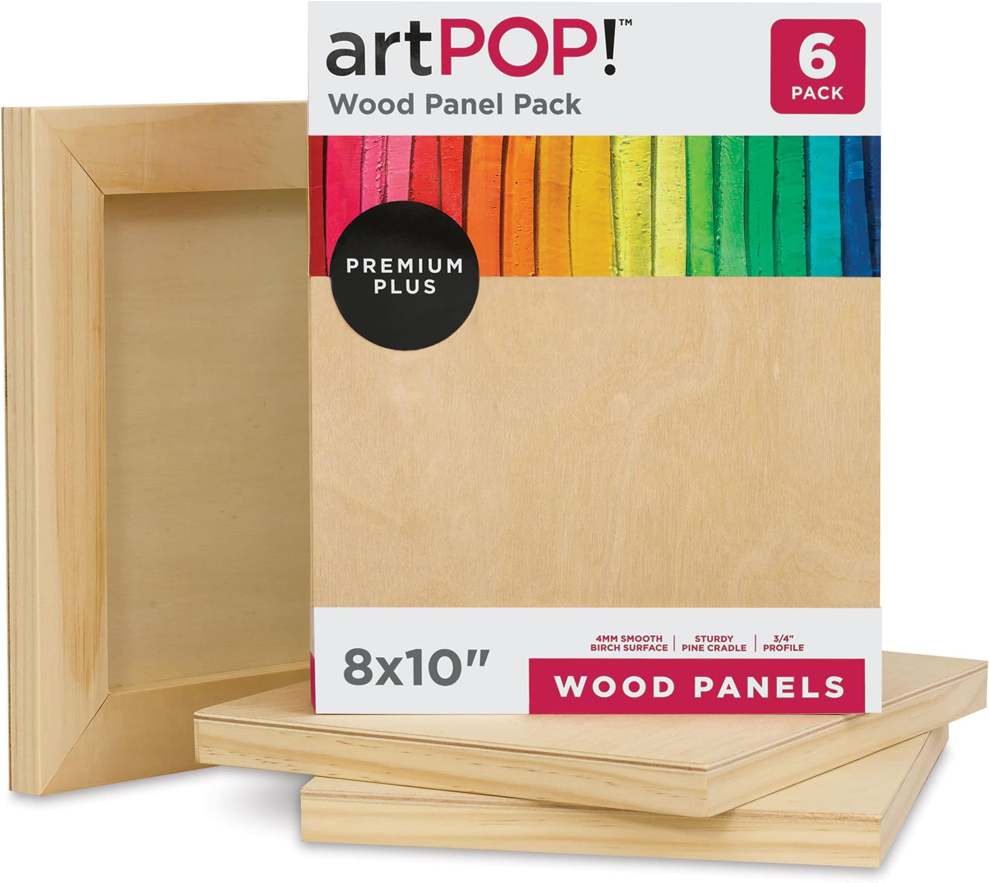 artPOP! Wood Panel Pack, 8 x 10 inches, Package of 6 Birch Wood Craft Panel Boards, 3/4 inch Profile Pine Cradle for Pouring, Crafting, Painting