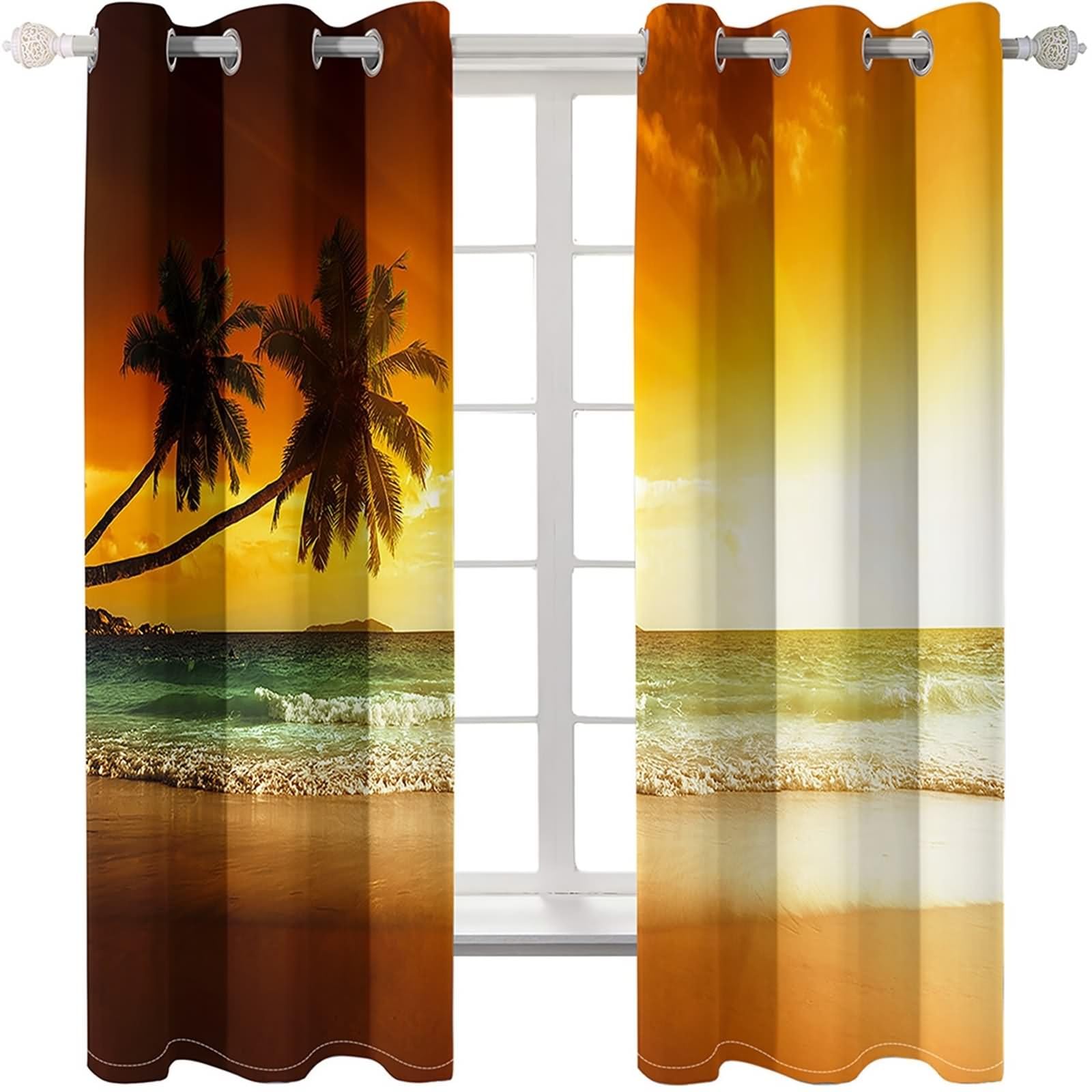 Wewnętrzna zasłona okienna, żółta pomarańczowa wschód słońca zasłona okienna poliester 2 panele 172 x 160 cm