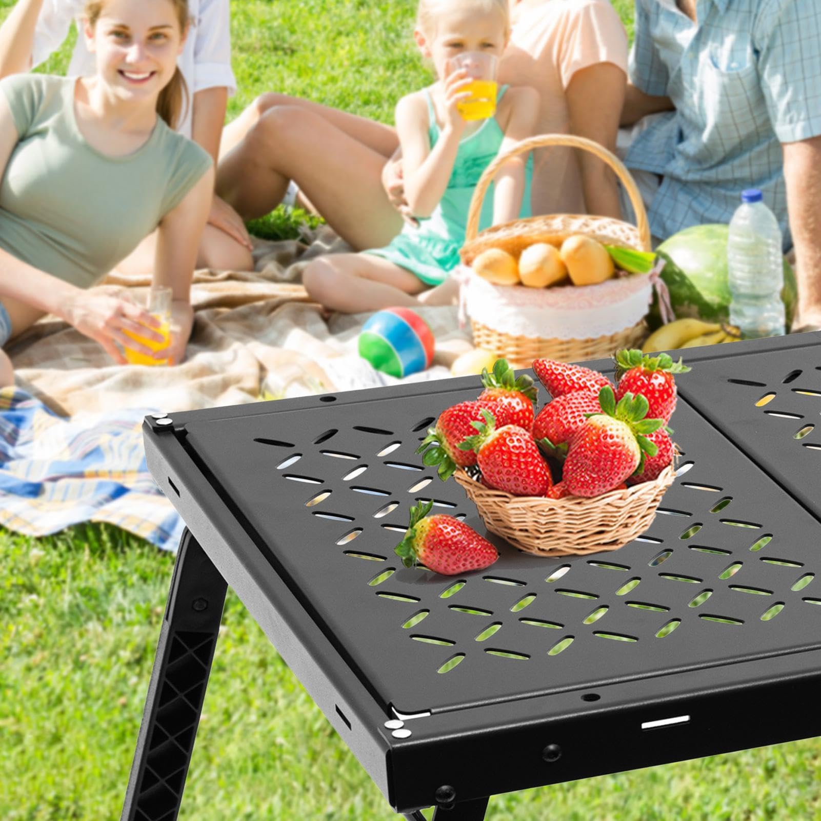 Mesa de camping portátil – Vajilla plegable resistente al óxido | Platos de comedor expandibles de corte de alta precisión para suministros y eventos al aire libre