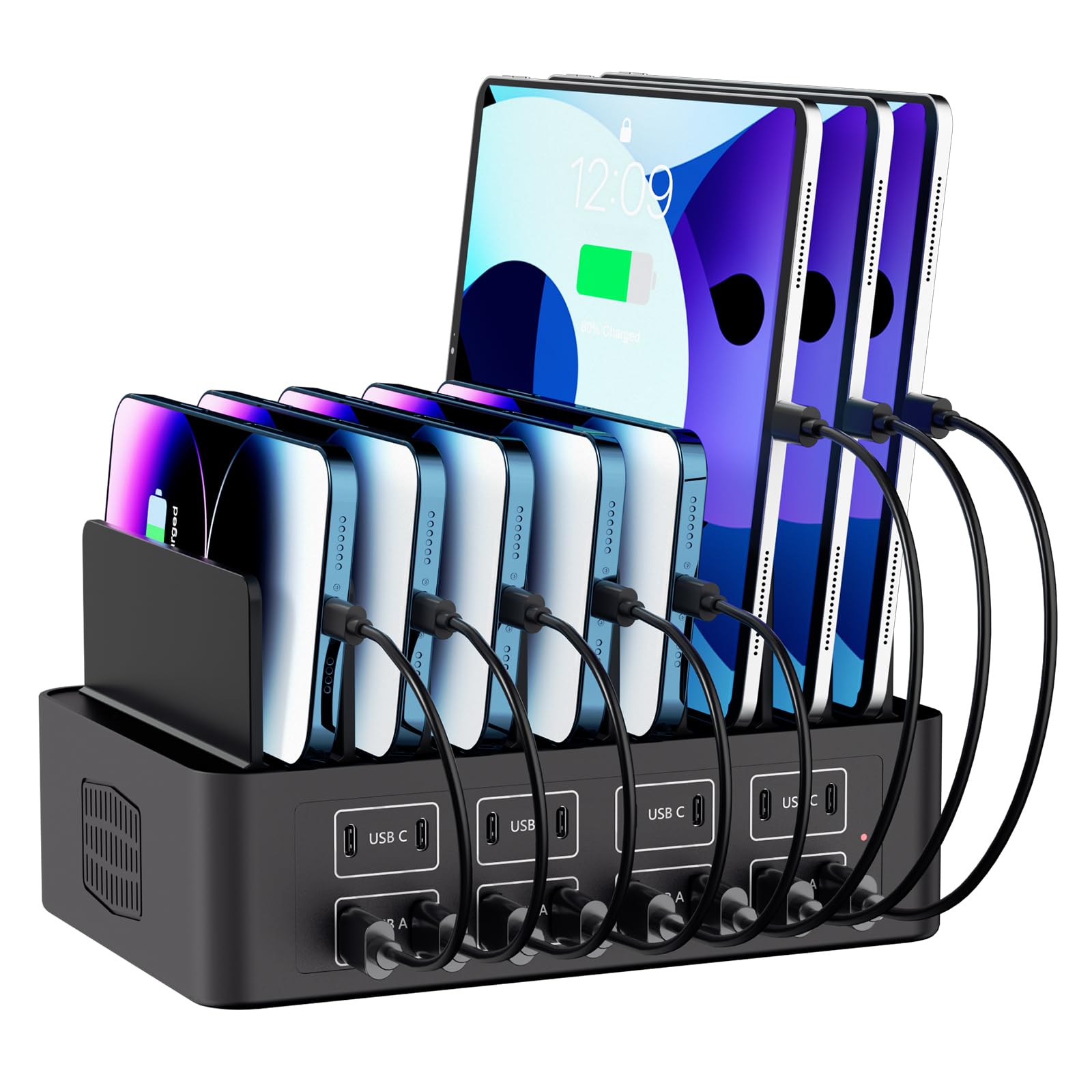 150W/35A Charging Station for Multiple Devices, 16 Port USB C Fast Charging Station with Adjustable Dividers - Organizer Charging Dock for Smartphone,