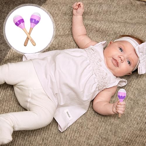 Miniatura 9 de Vaguelly 2 unidades Maracas niños madera Rumba Shakers sonajero a rayas a mano Carnaval Maracas juguetes musicales para niños educativos, martillos