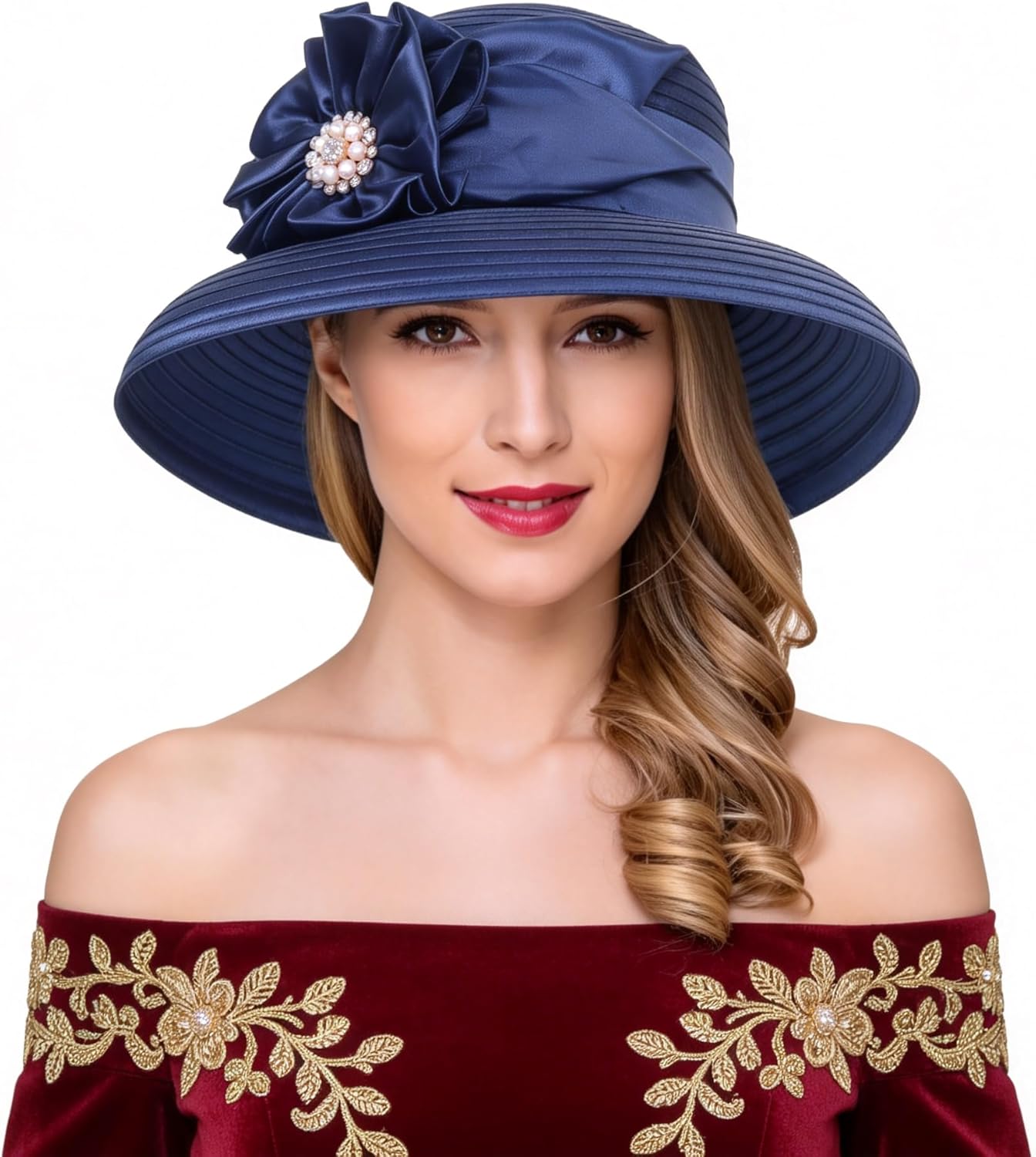 Women Derby Church Dress Cloche Hat Fascinator Floral Tea Party Wedding Bucket Hat S052