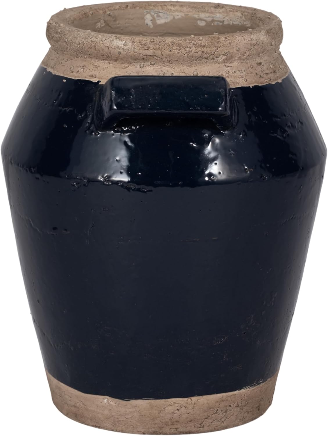 Decorative Two-Tone Terracotta Vase for Living Room and Home Decor - Rustic Handled Accent Display for Bedroom and House Styling - Flower Vase for Office and Table Centerpiece - 11", Blue & Gray
