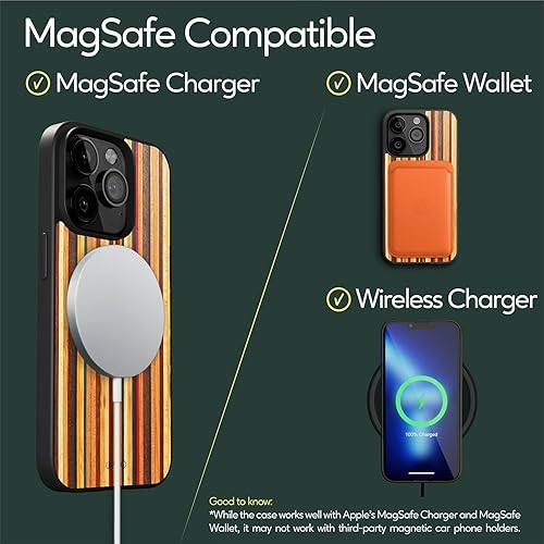 Miniatura 6 de iATO Funda para iPhone 13 Pro Max cubierta de madera natural premium, protección de grado militar, ultrafina, compatible con MagSafe, ecológica