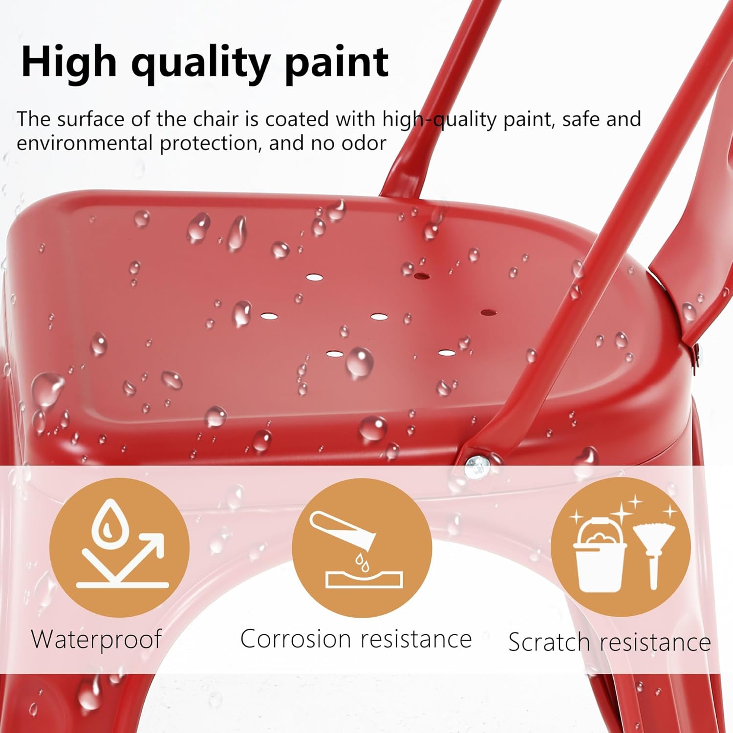 Metal Chairs Set of 4, Stackable Metal Patio Chairs 18 Inch Seat Height, Indoor/Outdoor Tolix Side Chair with Back, 330LBS Weight Capacity, Chic Kitchen Dining Chairs, Red