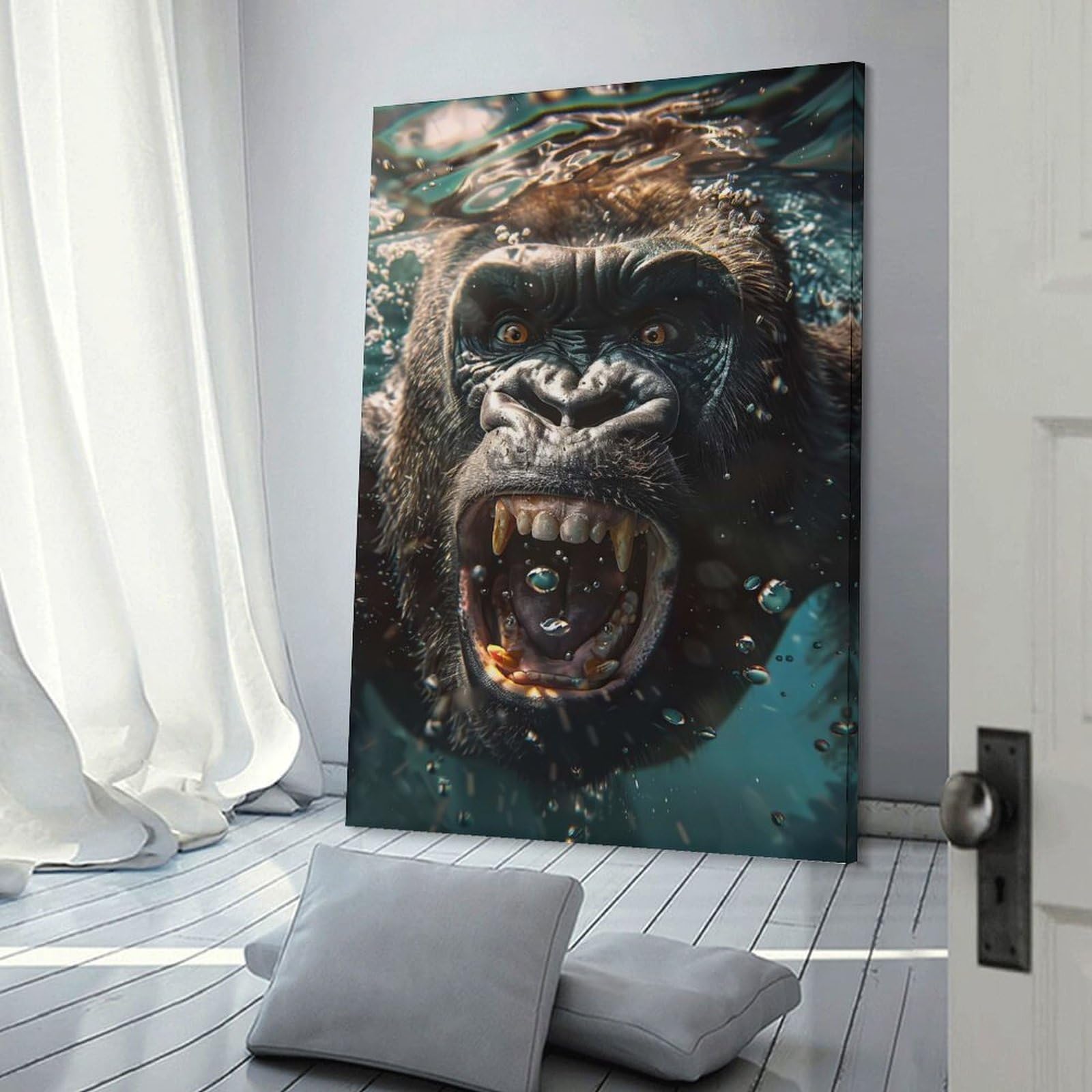 Junmoney Gorilla Sea Hanging Wall Art, 24x36inch(60x90cm), for Bedroom, Guest Room Or Reading Nook, Home Artwork with A Soft Interior Feel