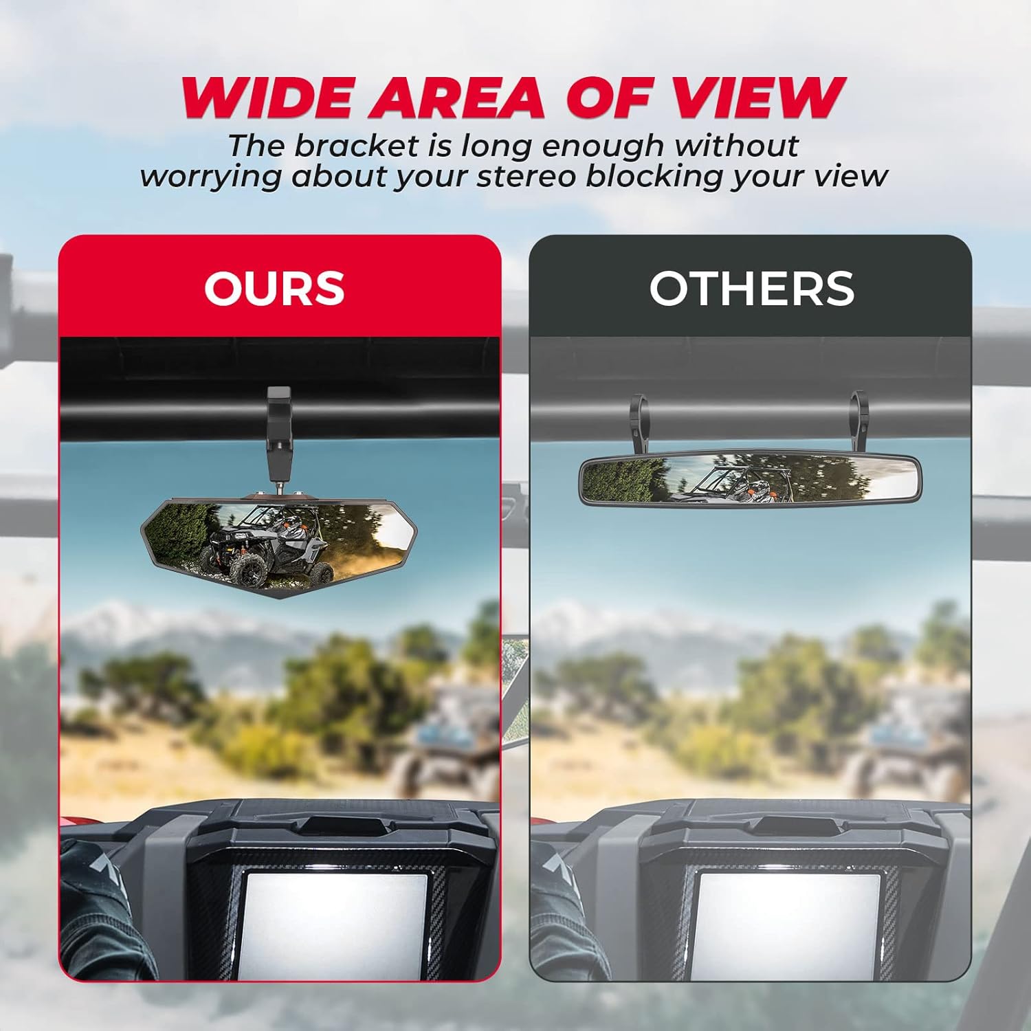 KEMIMOTO UTV Rear View Mirror, SXS Center Mirror Fits for 1.6"-2" Roll Bar Cages Compatible with Polaris RZR, Can-Am X3, Can-Am Maverick, Kawasaki, and Pioneer UTV Mirrors Accessories