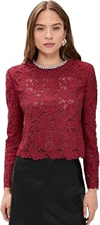Women's Burgundy Lace Crystal Trim Top
