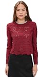 Self Portrait Women's Burgundy Lace Crystal Trim Top