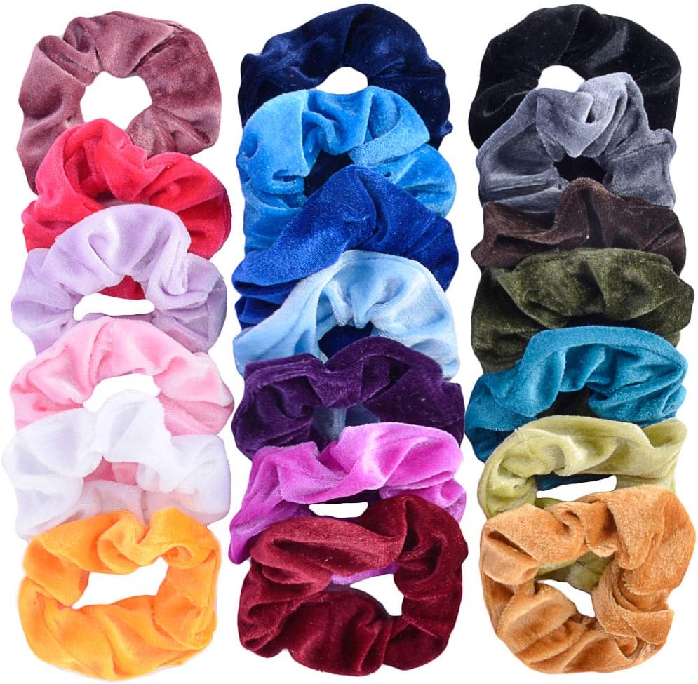 HYCKee 20 Pcs Hair Scrunchies, Velvet Elastic Hair Bands Hair Ties Ponytail Holder Scrunchy Hair Accessories for Girls Women, 20 Assorted Colors Scrunchies