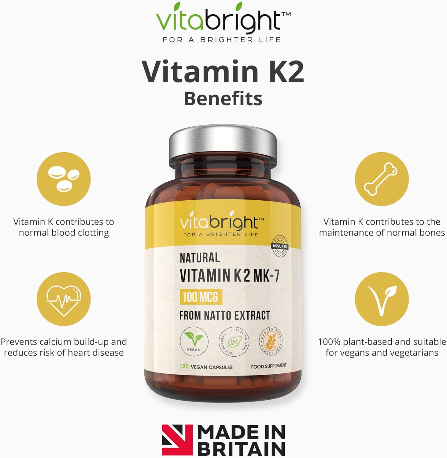 Vitamin K2 MK7 Optimal Strength 100mcg from Natto Sourced from