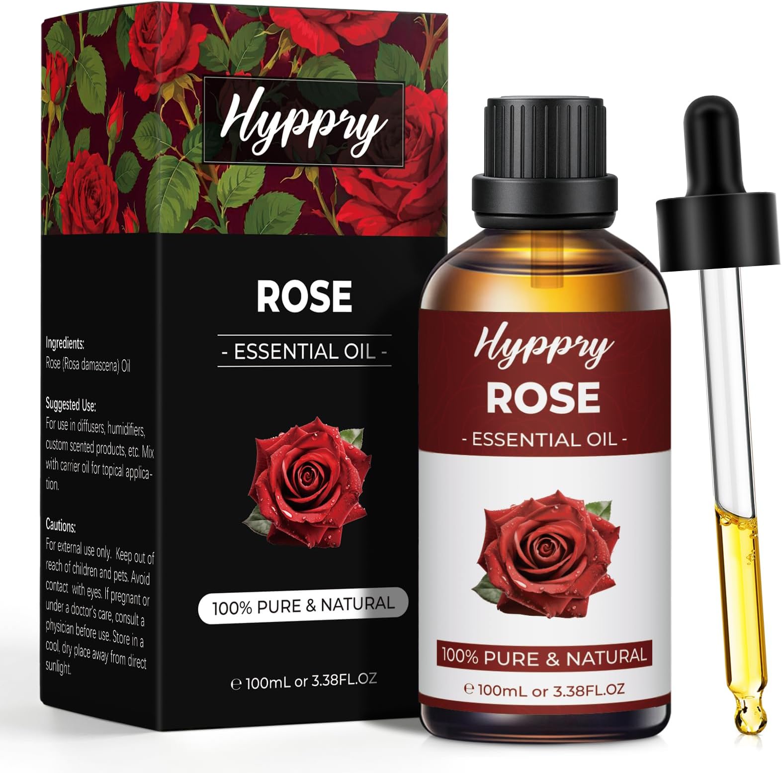Rose Essential Oil 100ml- Natural Rose Oil for Diffuser, Skin Care, Massage, Relaxation - Long Lasting Floral Scent for Soap & Candles Making, Home Fragrance