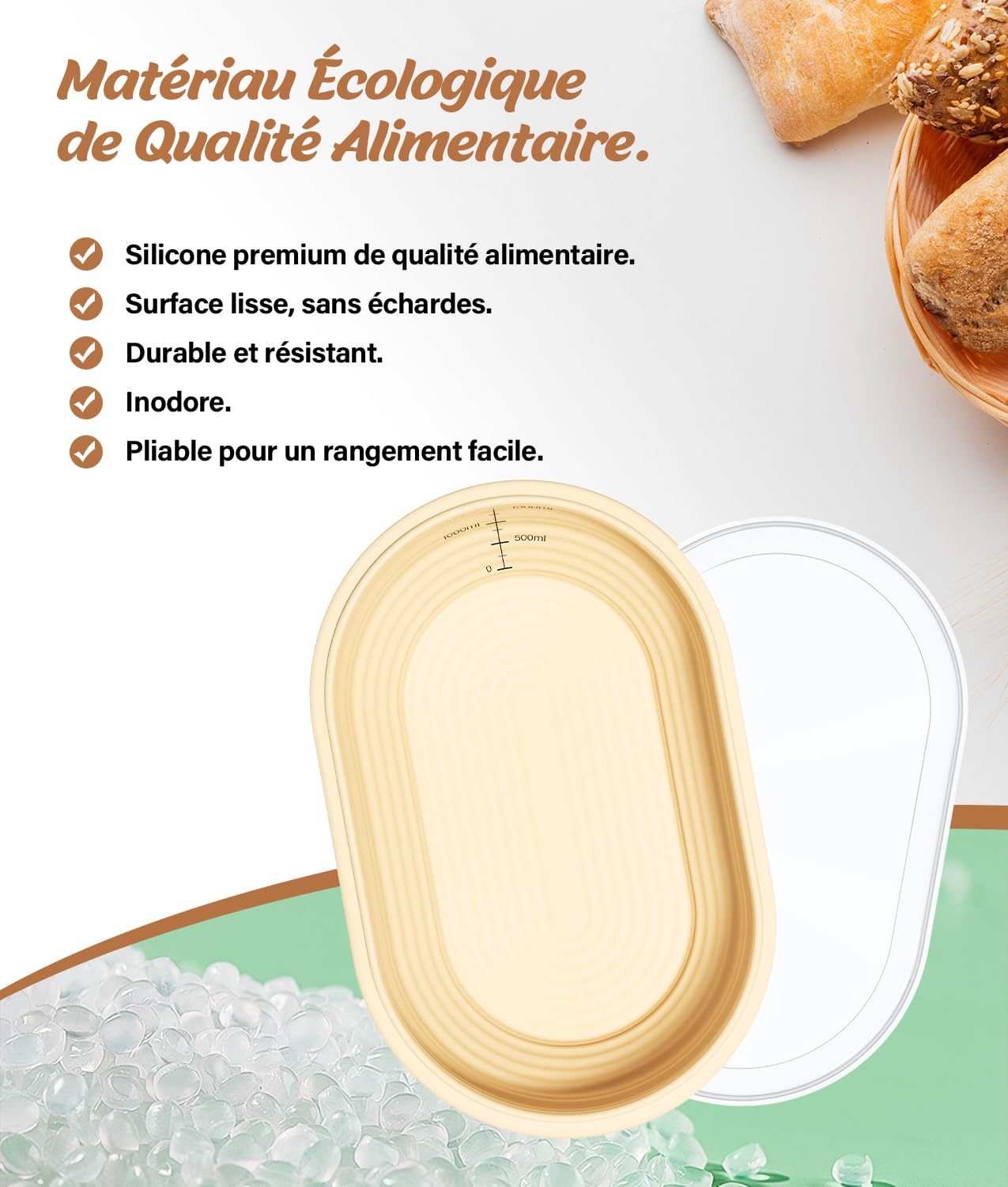 WADEO Panier de Pousse à Levain Chauffant, Chauffe-Levain Pro Électrique - Boîte de Pousse 28cm, Thermostat 6 Niveaux (25-50°C), Minuterie, Silicone Alimentaire Pliable - Pour Pain, Pizza, Yaourt