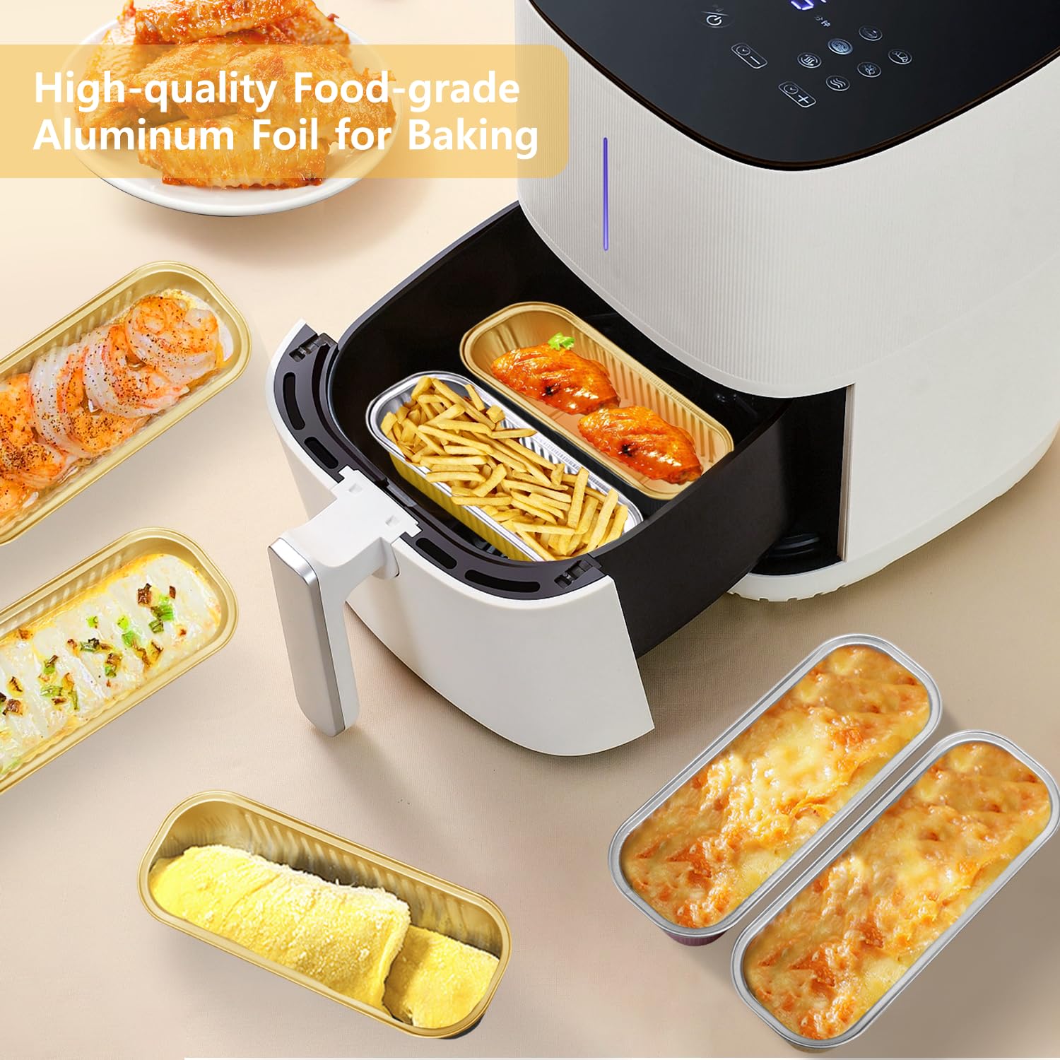 FFNIU Lot De 60 Mini Moules à Pain Rectangulaires Avec Couvercles Et Cuillères En Aluminium Pour Pique-nique, Fête (doré