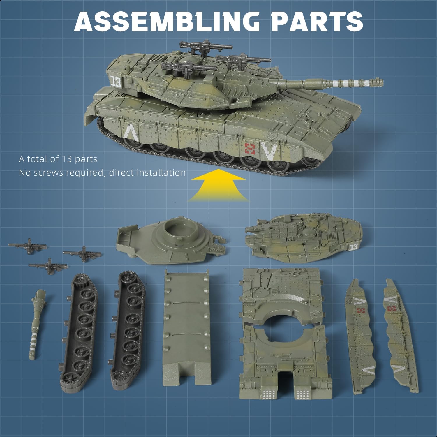SEBUNAS 1/72 Scale Merkava Military Tank Quick Build Model Israel States image 4