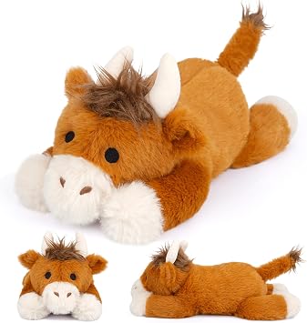 Small Weighted Highland Cow Stuffed Animal | 11inch Cute Cow Plushies for Boys Girls, Soft Stuffed Cattle Brown Fluffy Weighted Plush for Kids, BirthdayGifts