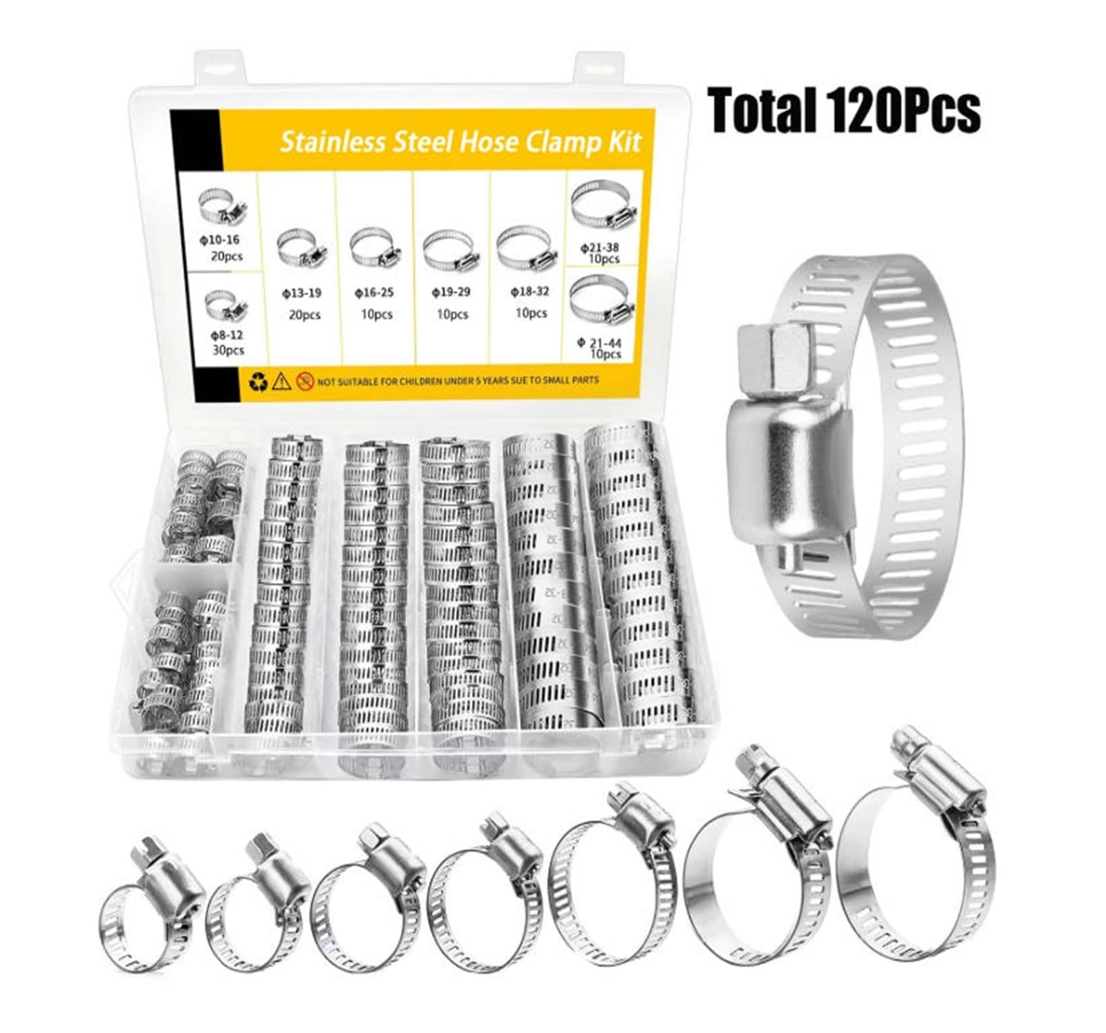 120 szt. 8-44 mm zaciski do rur paliwowych samochodowych ze stali nierdzewnej, opaski zaciskowe ze śrubą, szczypce ślimakowe, narzędzia, łączniki do rur wodociągowych