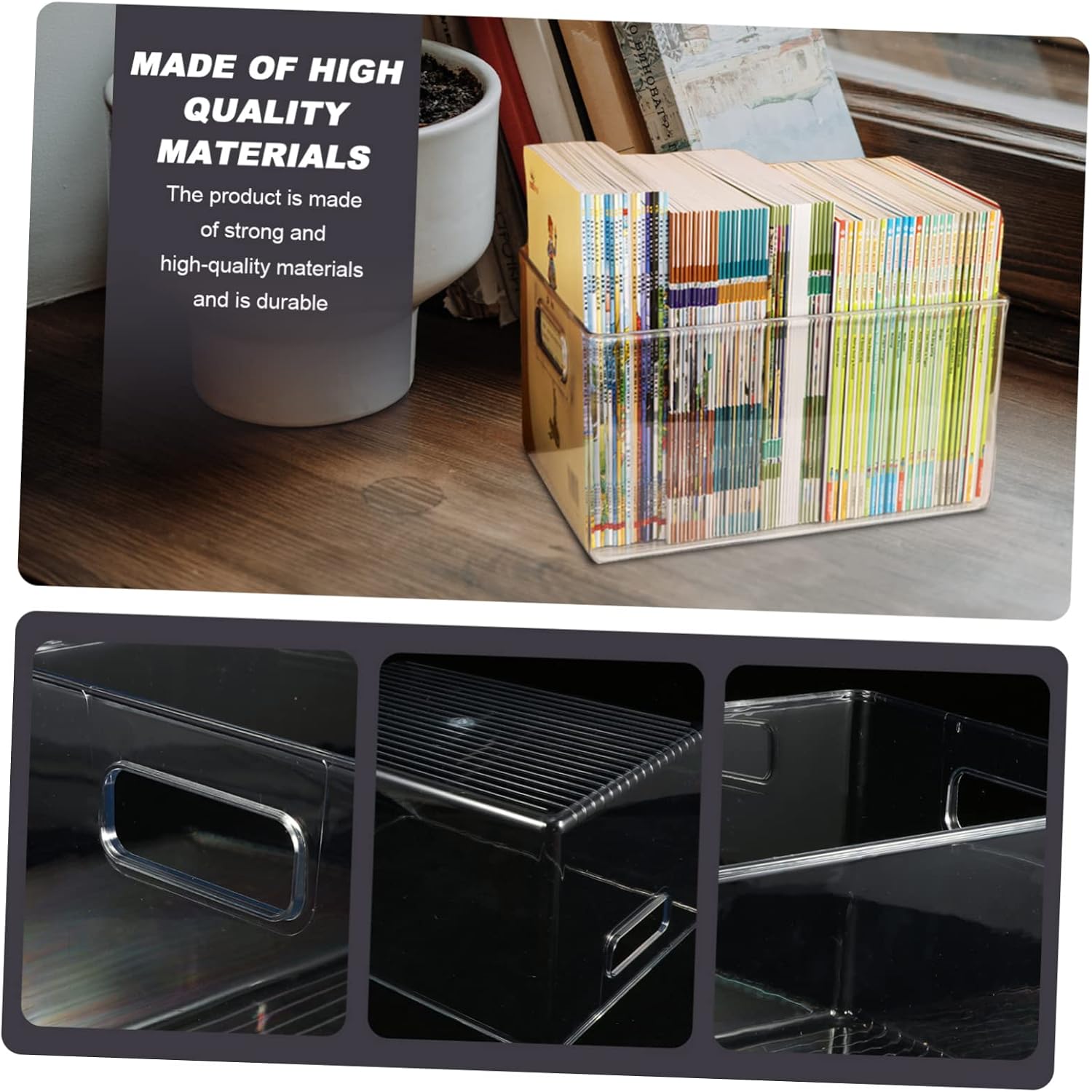 Large Storage Basket with Handles Multi-Purpose Plastic Organizer for Office Books and Magazines for Home and Office Use