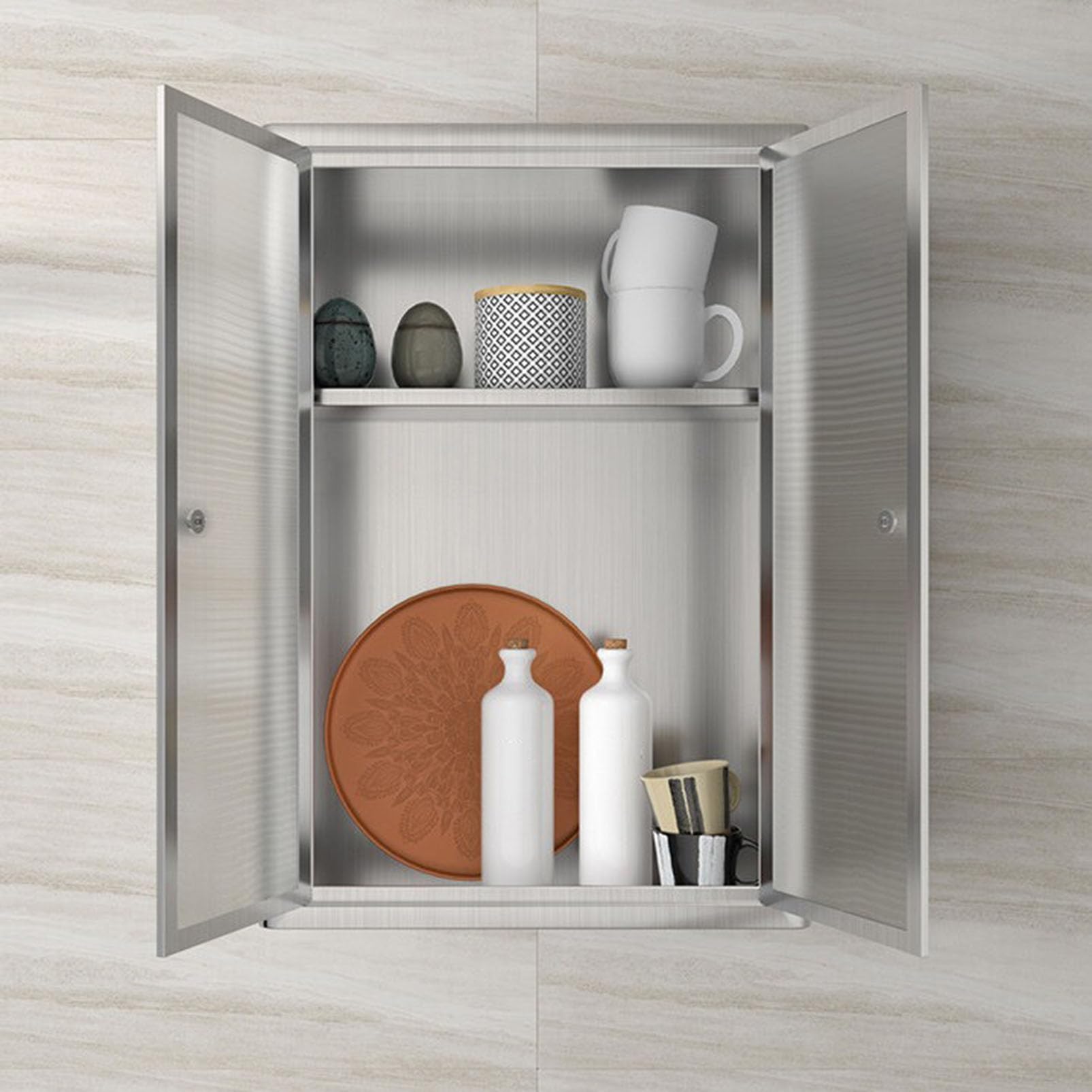 Armoire Murale en Acier Inoxydable, Organisateur Peu encombrant pour Placard de Cuisine avec étagères réglables, Armoire à Pharmacie de Salle de Bain avec Portes vitrées