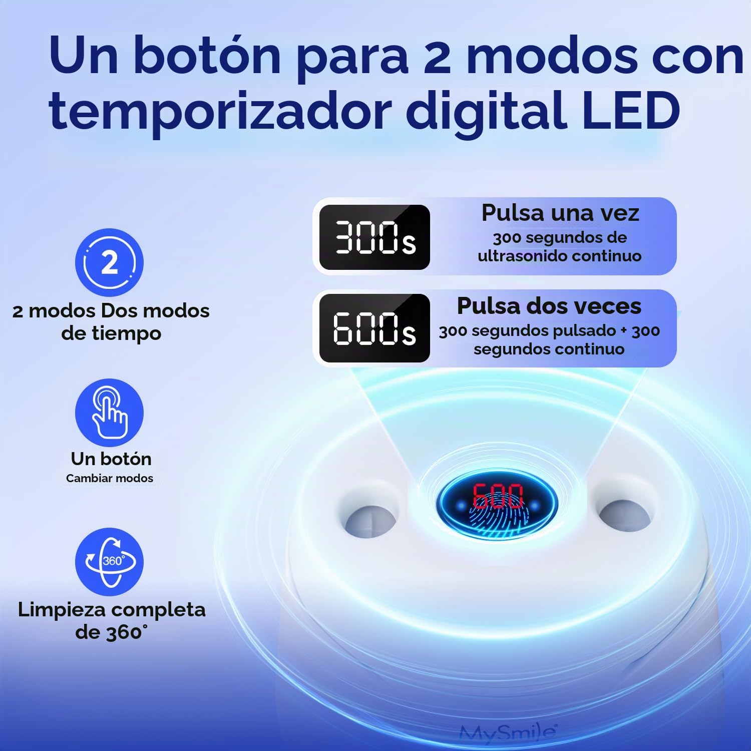 MySmile Limpiador ultrasónico de retención - Máquina limpiadora de dentaduras postizas de 45 kHz con capacidad de 200ml para alineador, protector bucal (blanco)