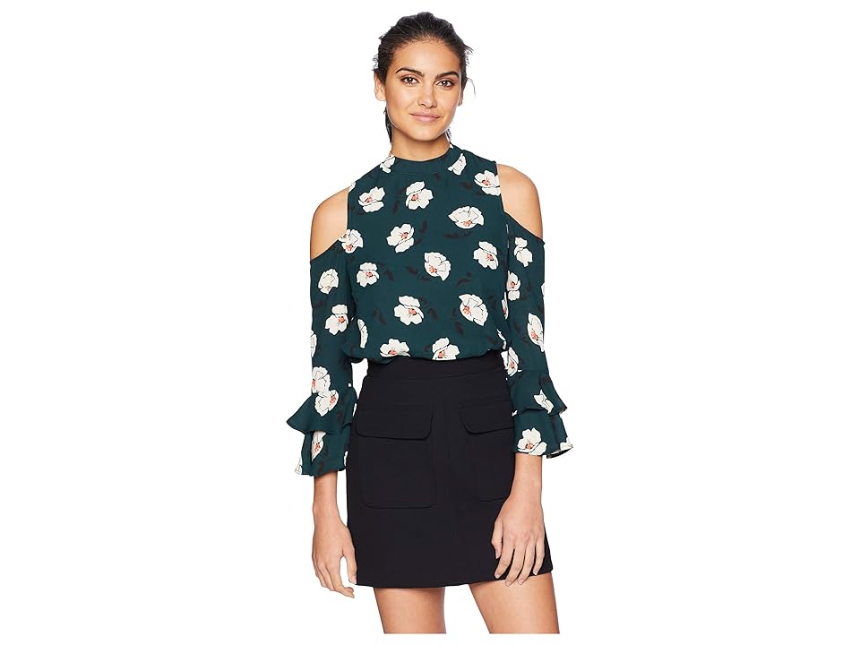 

J.O.A. Cold Shoulder Top (Green Multi) Women's Clothing