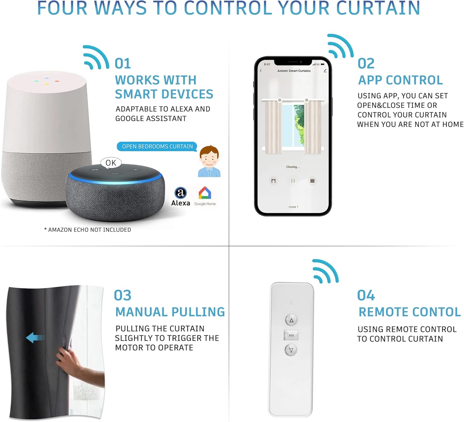 Astomi Smart Curtains System, 88" to 158" Aluminum Track and Super Silent Electric Curtain Motor with Remote Control, Compatible with Alexa Google Assistant and Tuya