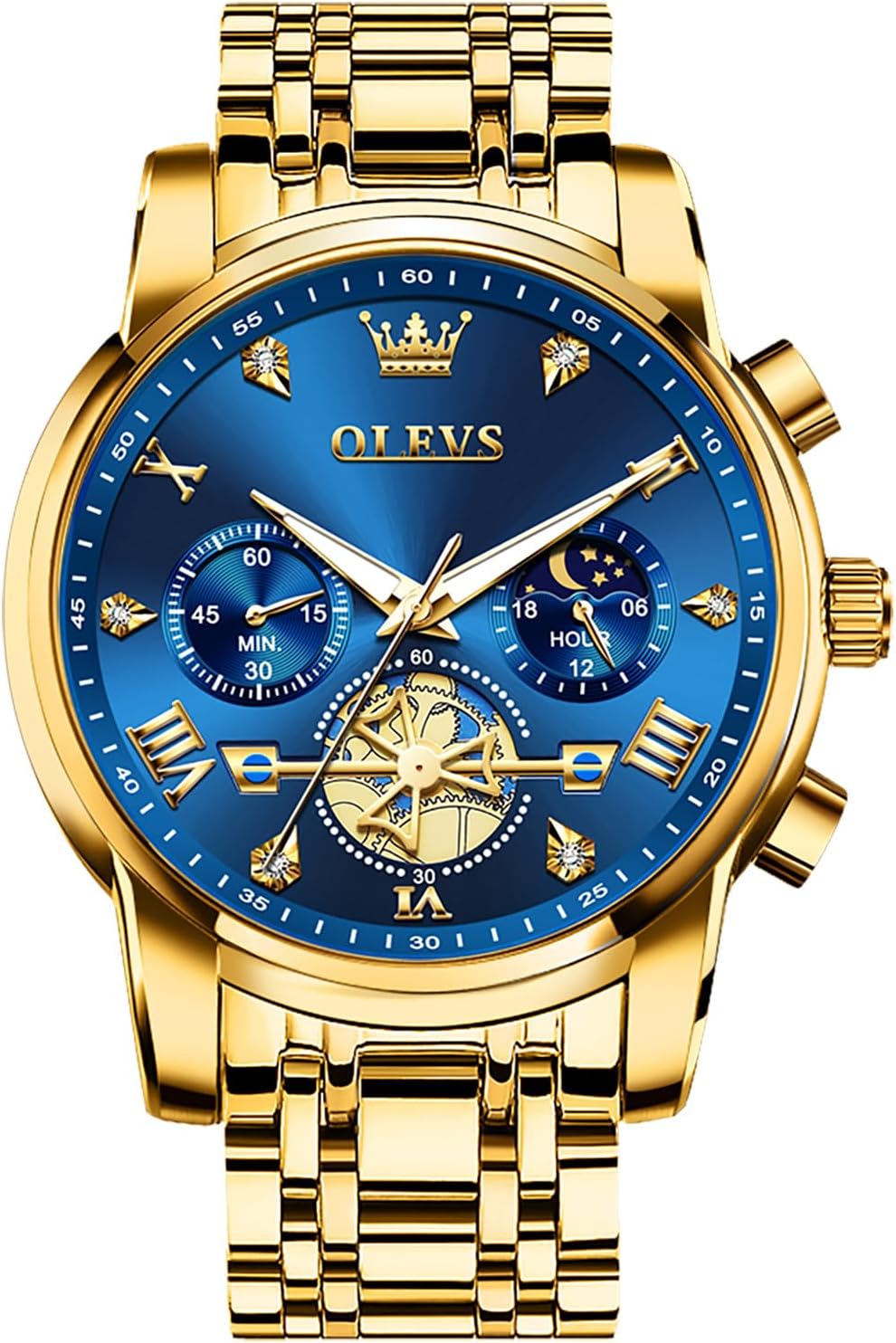 OLEVS Men’s Stainless Steel Chronograph Watch, Large Face