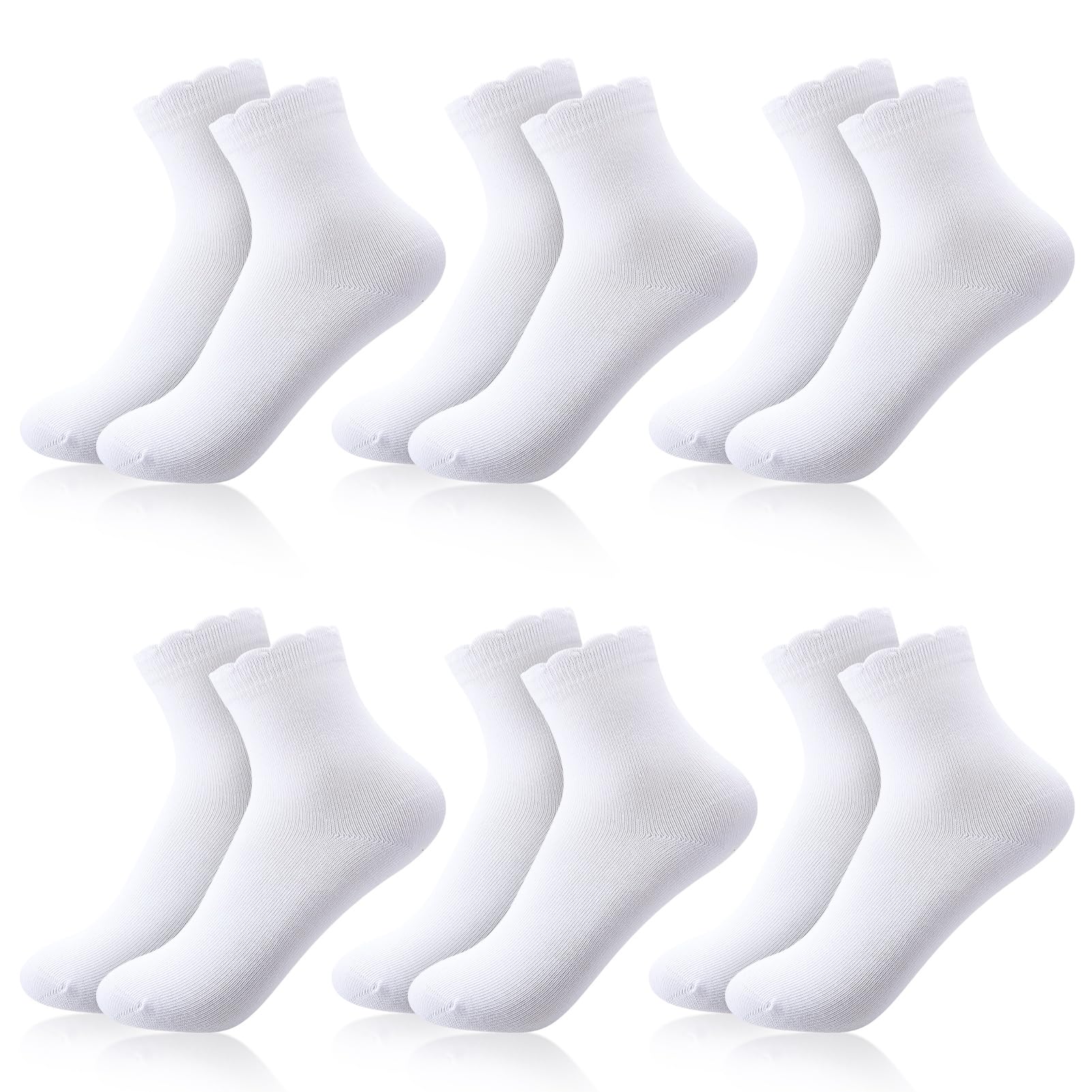 Zuimei 6 Pair Girls Lace Socks,White Cotton Frilly Ankle Socks for Kids Sweat Absorbent,Comfortable&Breathable Everyday for School,Parties and Dressing Up(4-7 Years Kids)