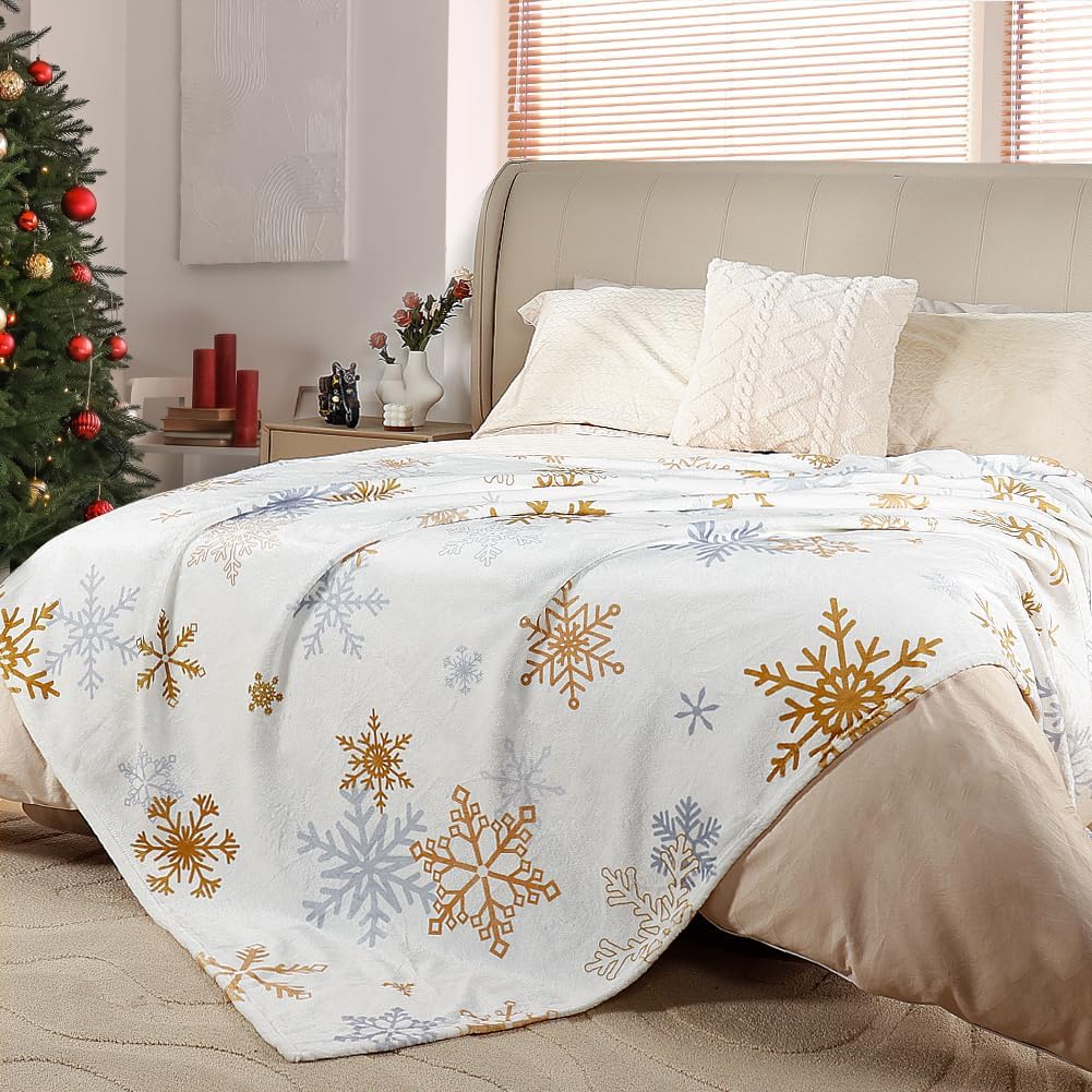 Christmas Throw Blanket Christmas Snowflake Blanket Ultra Soft Flannel Fleece Blankets Winter Plush Fuzzy Warm Bed Blankets Xmas Holiday Decor for Couch Bed 50" X 60" - Image 5