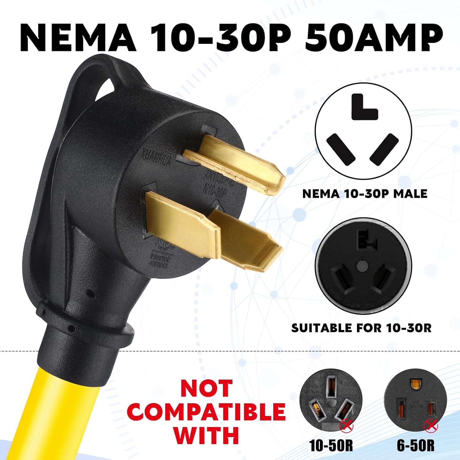 Tellegloww NEMA 10-30P to 6-50R Welder Adapter Cord 15ft 30 Amp to 50 Amp Welder Extension Cord, 3 Prong Dryer Plug Adapter for Welding Machine EV Charger, STW10 AWG/3C, ETL Listed