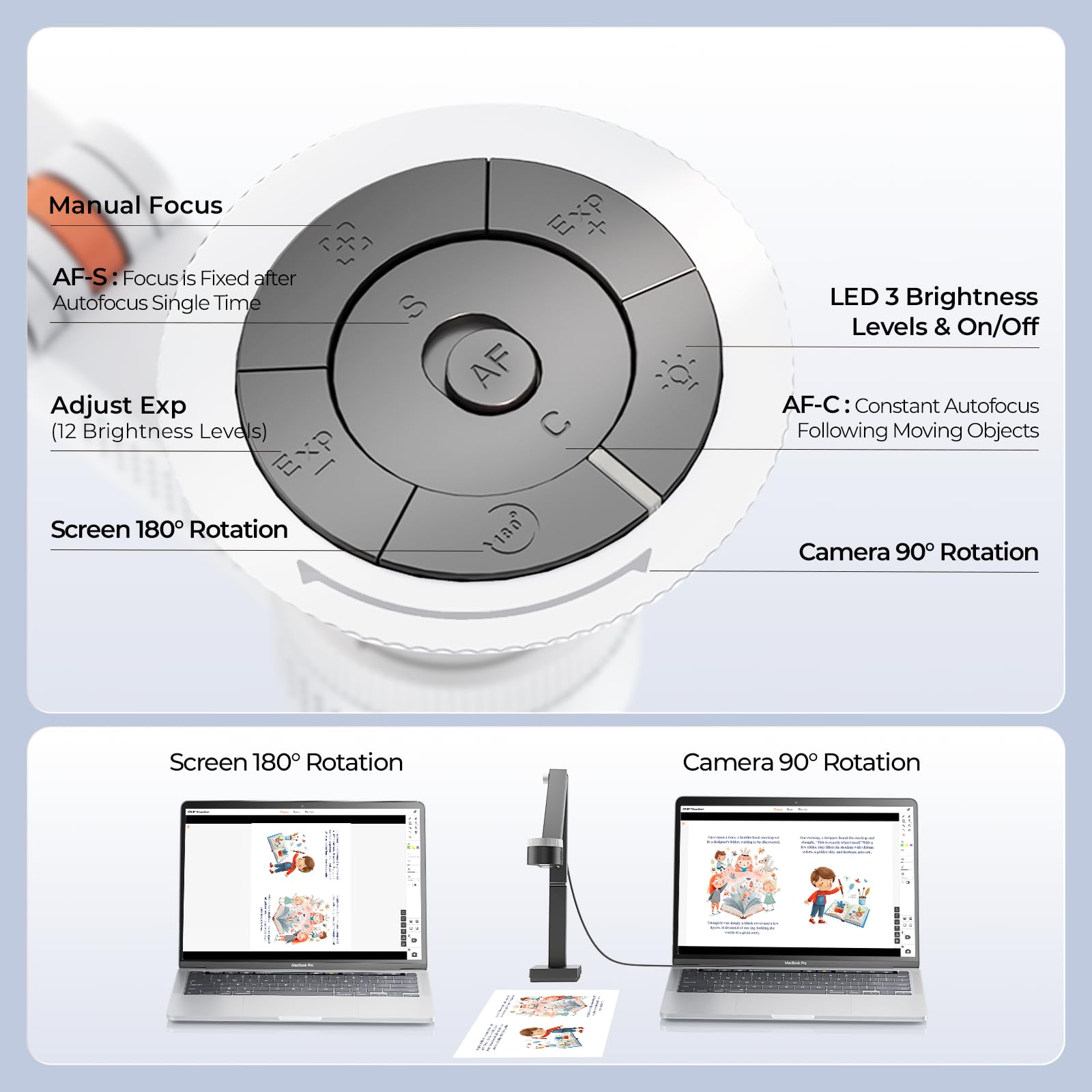 CZUR Fancy S Pro Cámara de Documentos 4K y Visualizador USB, Cámara Web de 12MP con Luz LED, Micrófono y Enfoque Automático, hasta 60 fps para Clases Online, Streaming y Videoconferencias CZUR Fancy S Pro Cámara de Documentos 4K y Visualizador USB, Cámara Web de 12MP con Luz LED, Micrófono y Enfoque Automático, hasta 60 fps para Clases Online, Streaming y Videoconferencias