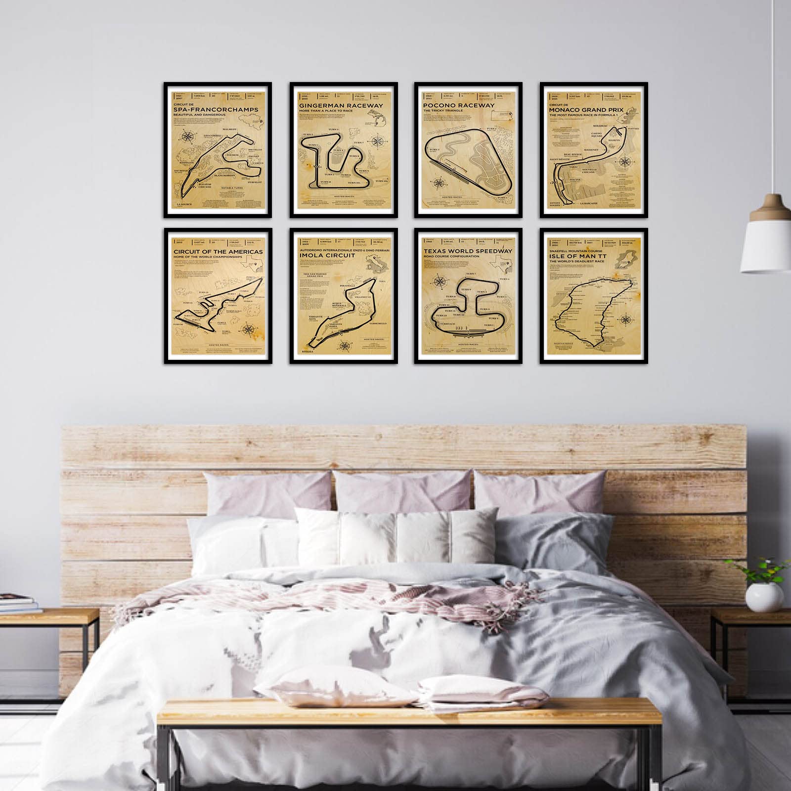 Lienzo de circuito de carreras vintage F1 de 8 x 10 pulgadas, sin marco, decoración de habitación de niños, regalos para amantes de los autos, 8 x 10 pulgadas, 8 piezas 3