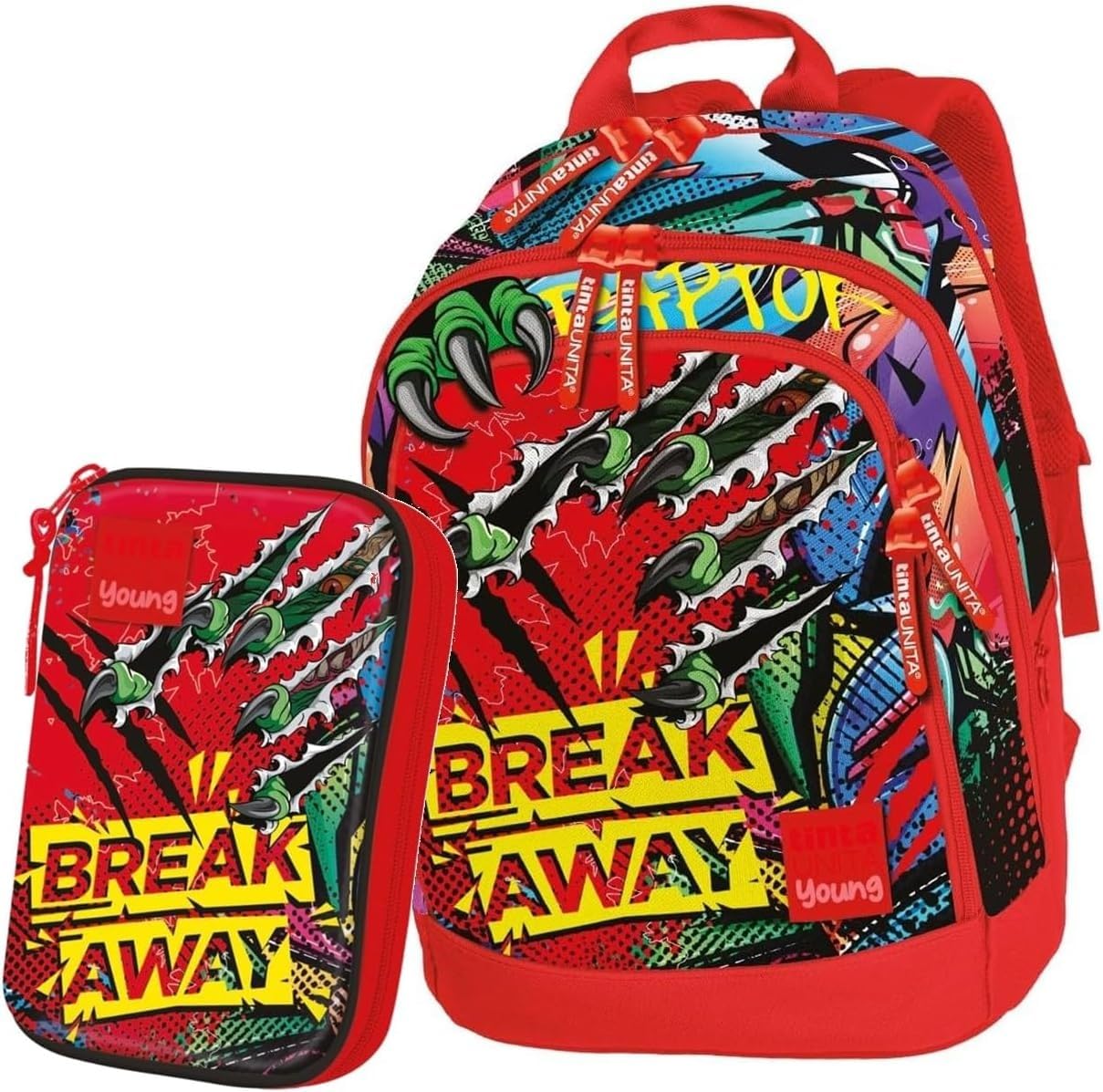 Tinta Unita Zaino Dream Fantasy Boy Rosso Original Scuola 2026/2027 con Astuccio One Time 3 Zip Completo di Colori, Zaino Scuola Ragazzo Ergonomico 28L