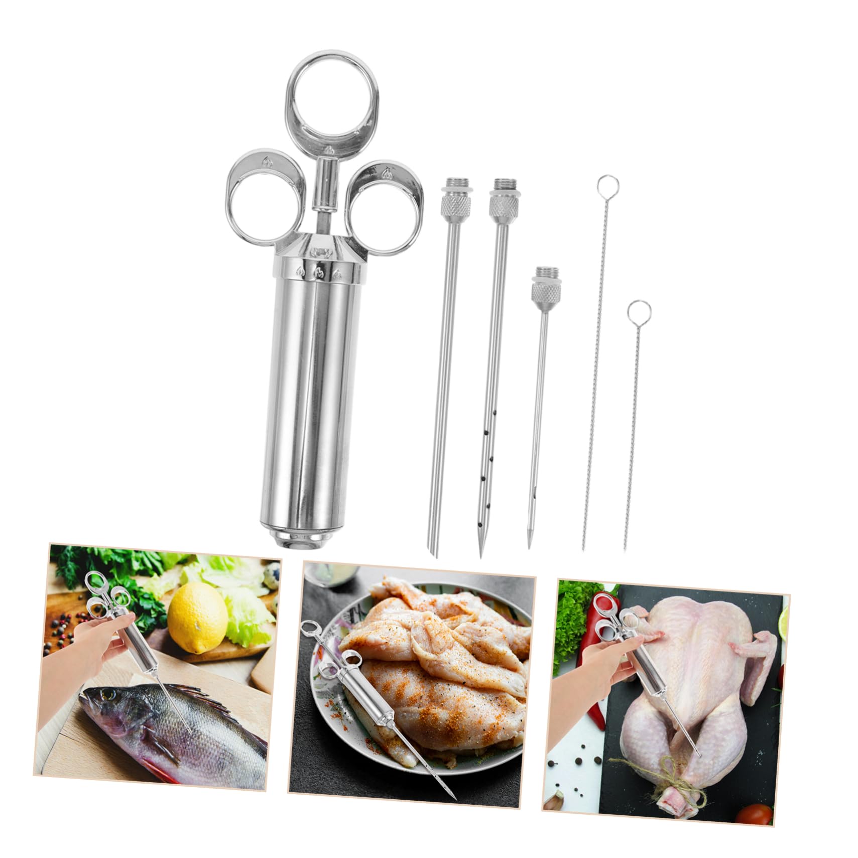 UKCOCO Fleischinjektor Satz mit Drei Nadeln für Grill und Bbq