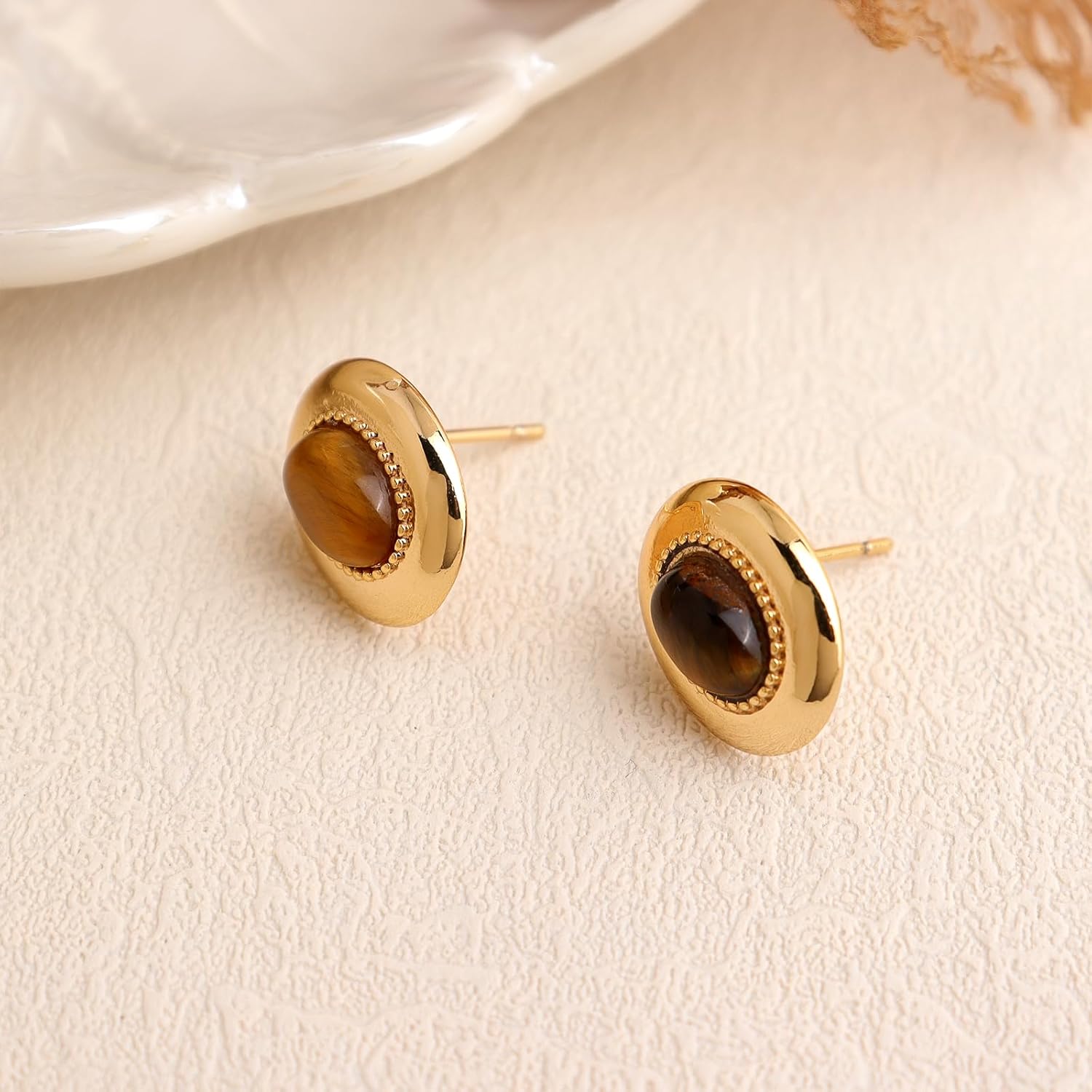 Jean Beau Gold Statement Stud Earrings for Women, Trendy Dainty Oval Gemstone Hypoallergenic Earrings for Wedding Prom Fashion Jewelry Gift - Image 6