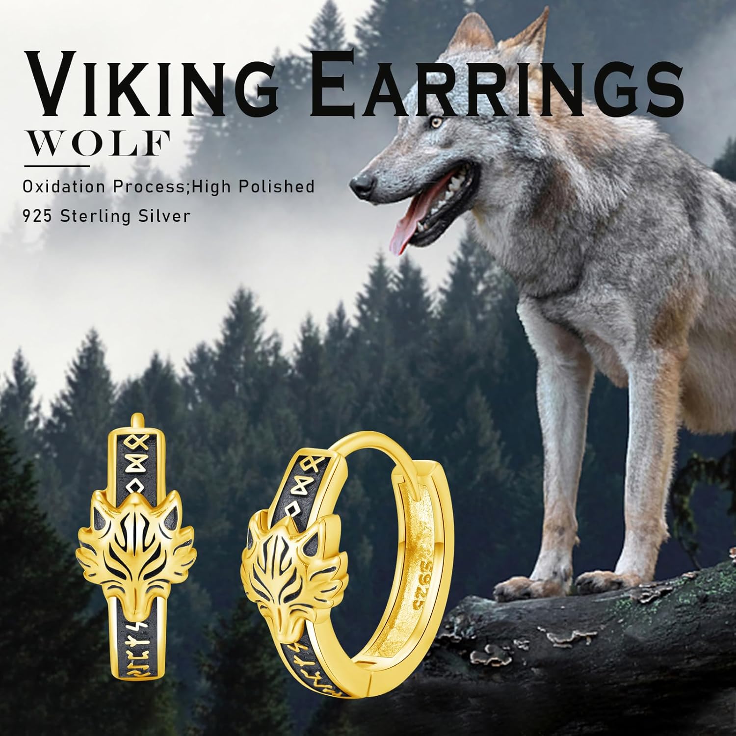 Viking Earrings 925 Sterling Silver Mjolnir/Cross/Wolf/Tree of Life/Valknut/Vegvisir Hoop Stud Earrings Abalone Crystal Jewelry for Men Women - Image 6