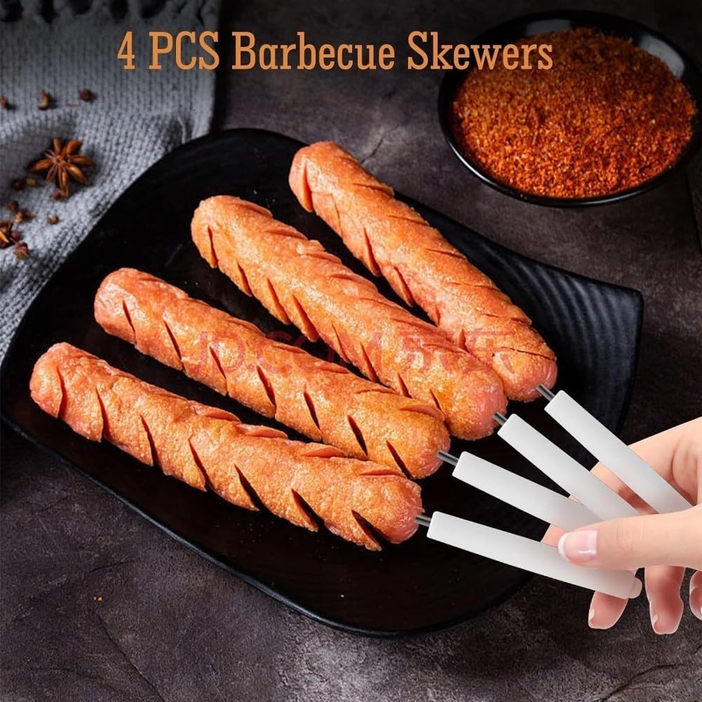 Hot-dog zestaw do grillowania ze stali nierdzewnej z drewnianym uchwytem