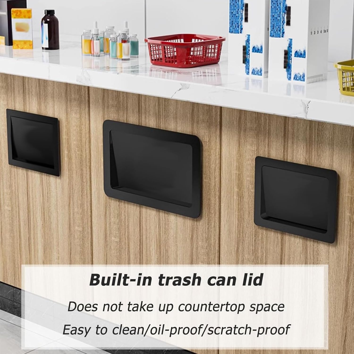 Commerical Square Built-in Cabinet Trash Can Lid, Stainless Steel Embedded Push Cover, Kitchen Countertop Garbage Can with Cover, Side Mount Trash Chute Lid,Style C