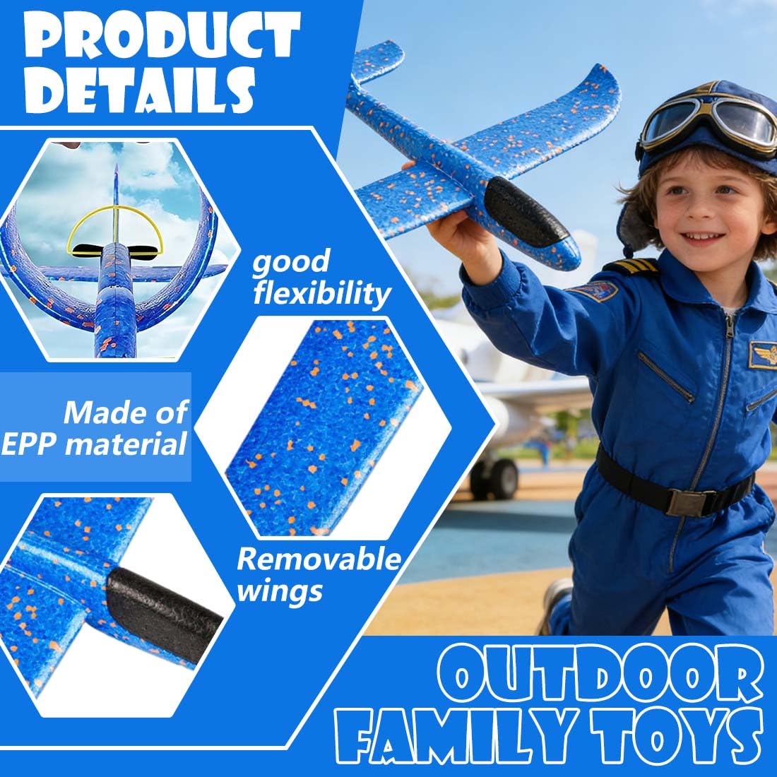 2 Pezzi 24cm Aereo Polistirolo Bambini,Aerei Aeroplano Giocattolo, Giochi Regalo Bambini Bambina Bambino 4 5 6 7 8 9 Anni, Aliante Aeroplano Schiuma per Grande Giochi Esterno
